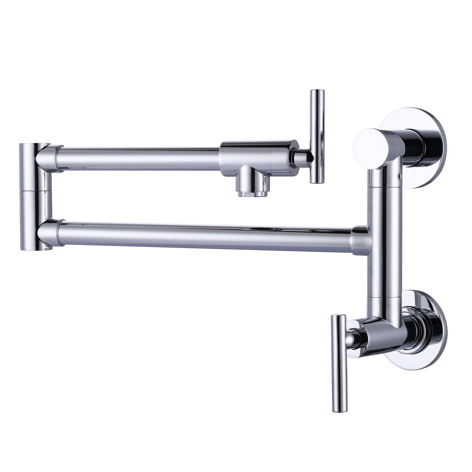 WOWOW Chrome Pot Filler Faucet - Single Hole Wall Mount Stove Faucet with Brass Construction & Double Joint Swing Arms - Perfect for Kitchen, Restaurant & Outdoor Cooking Areas