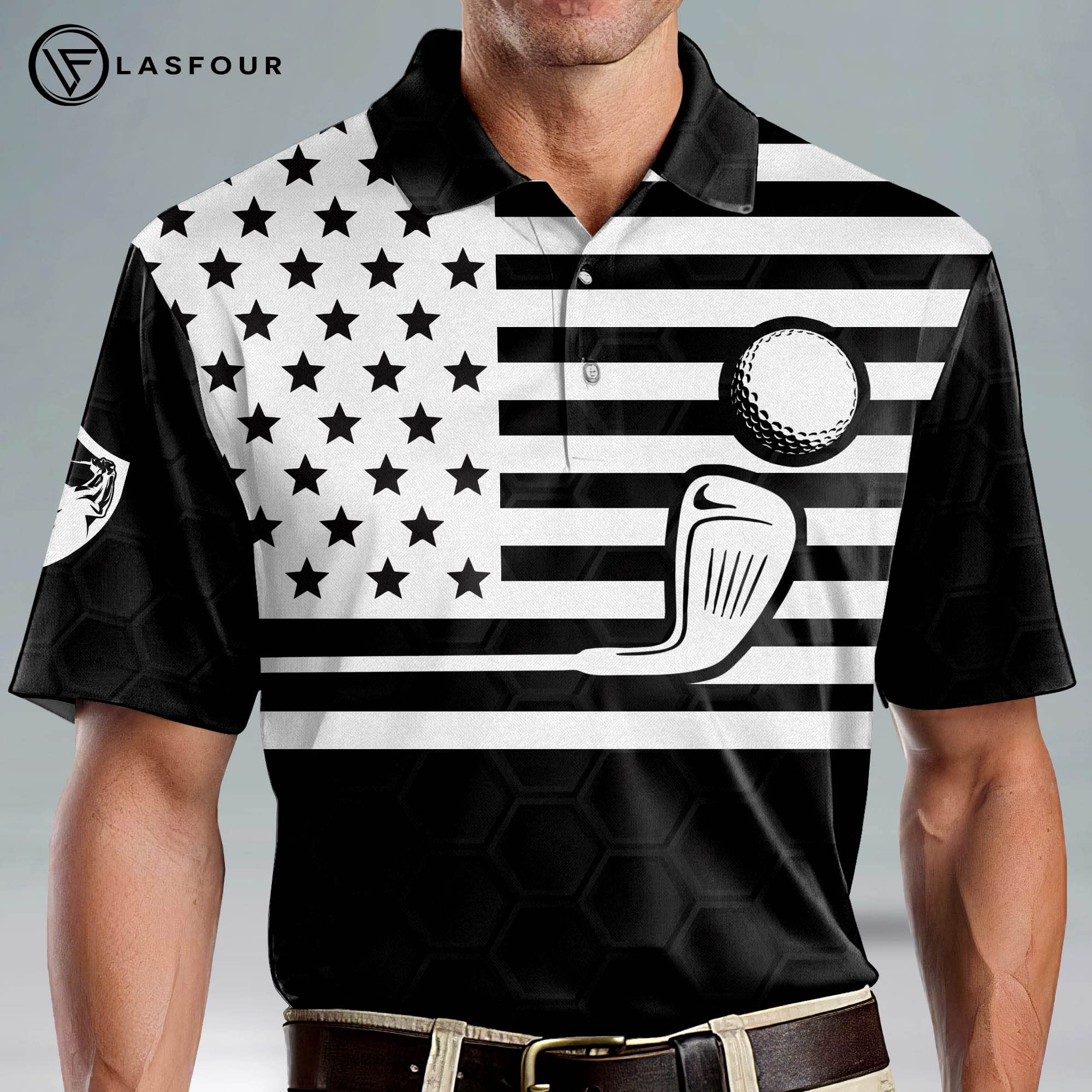 LASFOUR Patriotic American Flag Golf Shirts for Men - Funny Short Sleeve Polo Shirts for Dad & Grandpa - Perfect for Golf Outings, Father's Day Gifts & 4th of July Celebrations