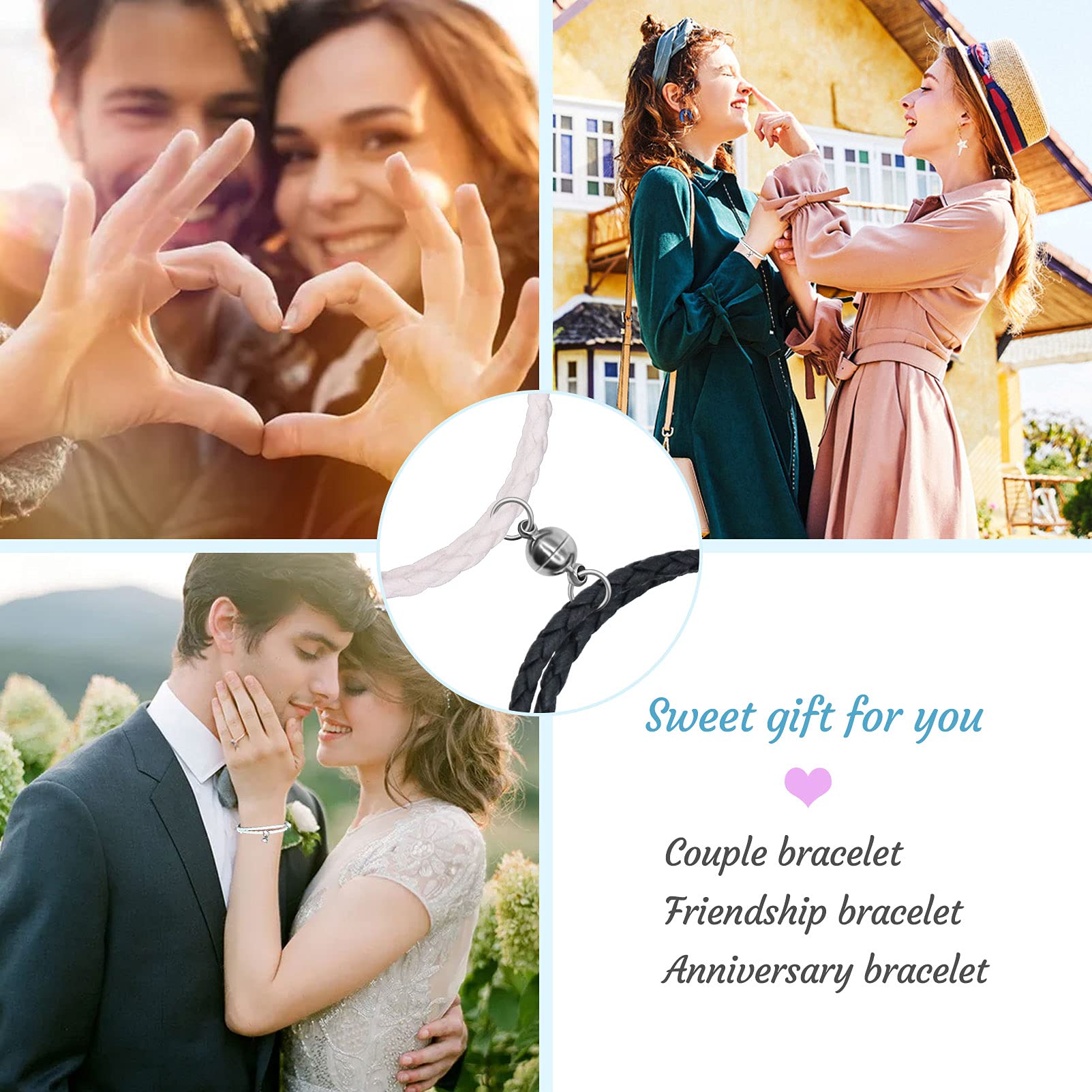 BAUMA Mutual Attraction Rope Braided Couple Bracelets - Matching Charm Pendants Jewelry Set (2PCS) for Women & Men - Perfect for Anniversaries, Valentine's Day & Romantic Gifts