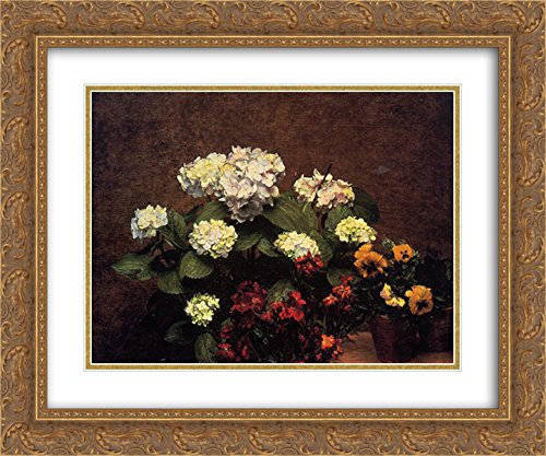 24x20 Gold Ornate Framed Museum Art Print - Hydrangeas, Cloves and Pansies Floral Still Life by Ignace Henri Jean Fantin Latour | Perfect for Living Room, Bedroom or Office Wall Decor