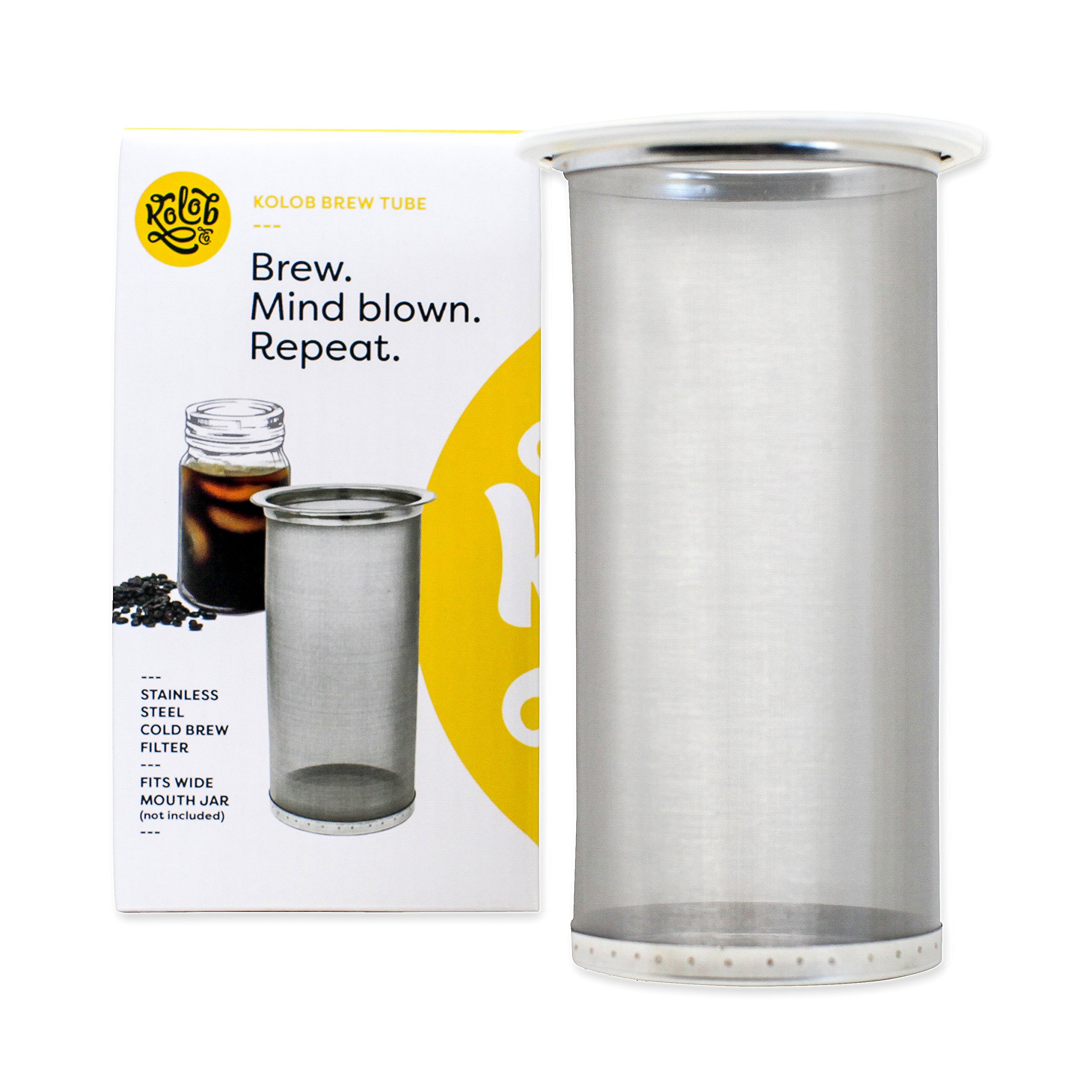Premium Cold Brew Coffee Maker with Stainless Steel Mesh Filter - 1 or 2 Quart Reusable Brew Tube for Wide Mouth Mason Jars - Perfect for Iced Coffee, Home Brewing & Office Use