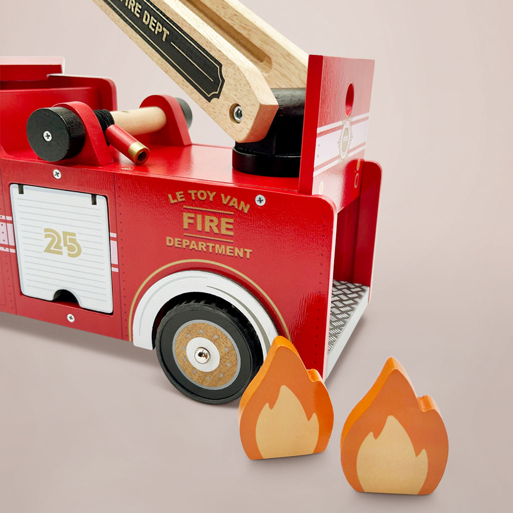 Wooden Fire Engine Toy for Kids - Classic Wooden Fire Truck with Moving Wheels - Perfect for Pretend Play, Birthday Gifts & Preschool Learning Activities
