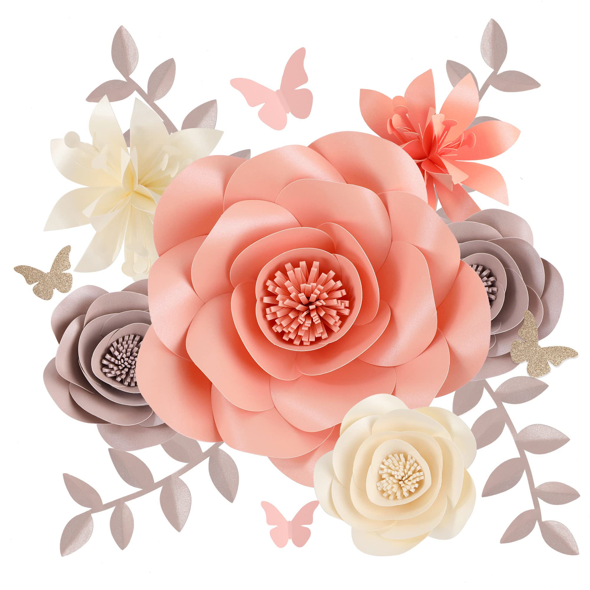 3D Paper Flowers Wall Decor - Pink & Gray Set of 6 | Nursery Decor, Baby Shower Decorations, Wedding Centerpieces | Perfect for Girls' Room, Bridal Party & Home Decoration