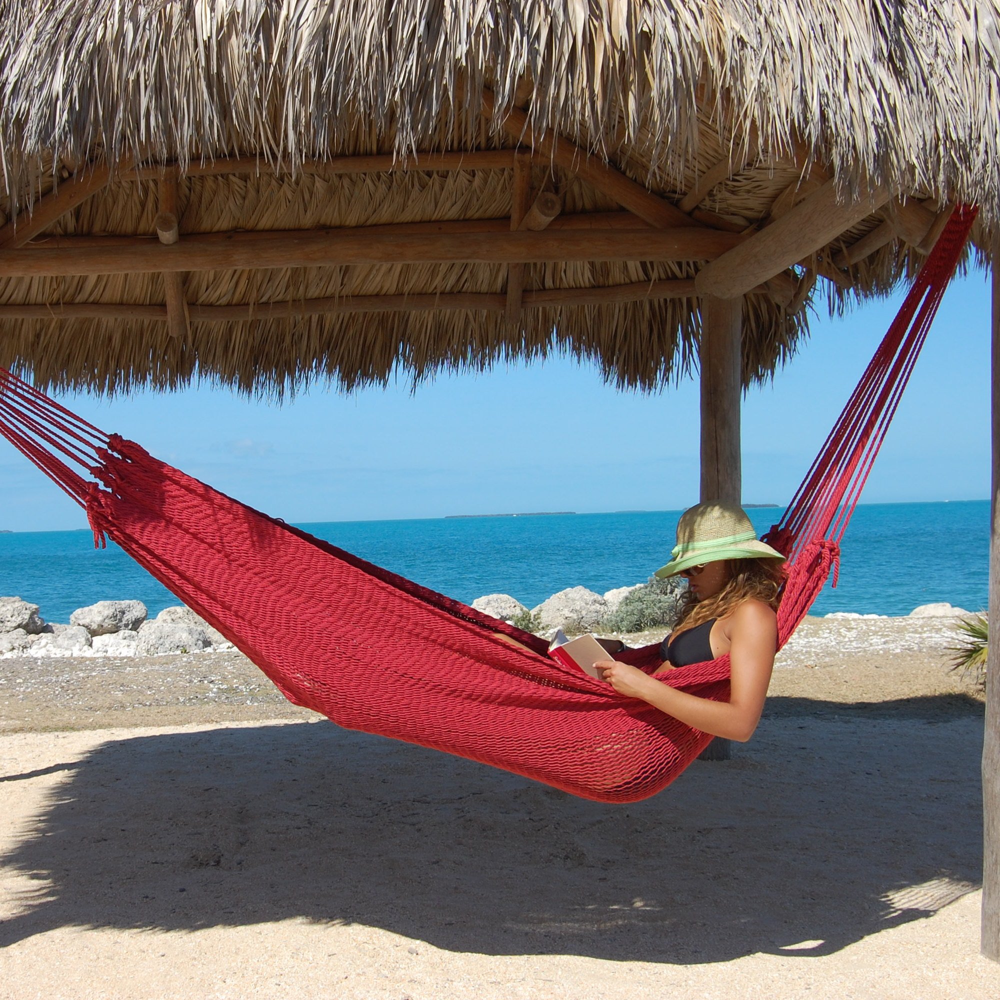 Premium Double Mayan Hammock - Breathable Cotton, Handwoven Red Hammock for Outdoor & Indoor Relaxation - Perfect for Backyard, Beach, Camping & Patio Lounging