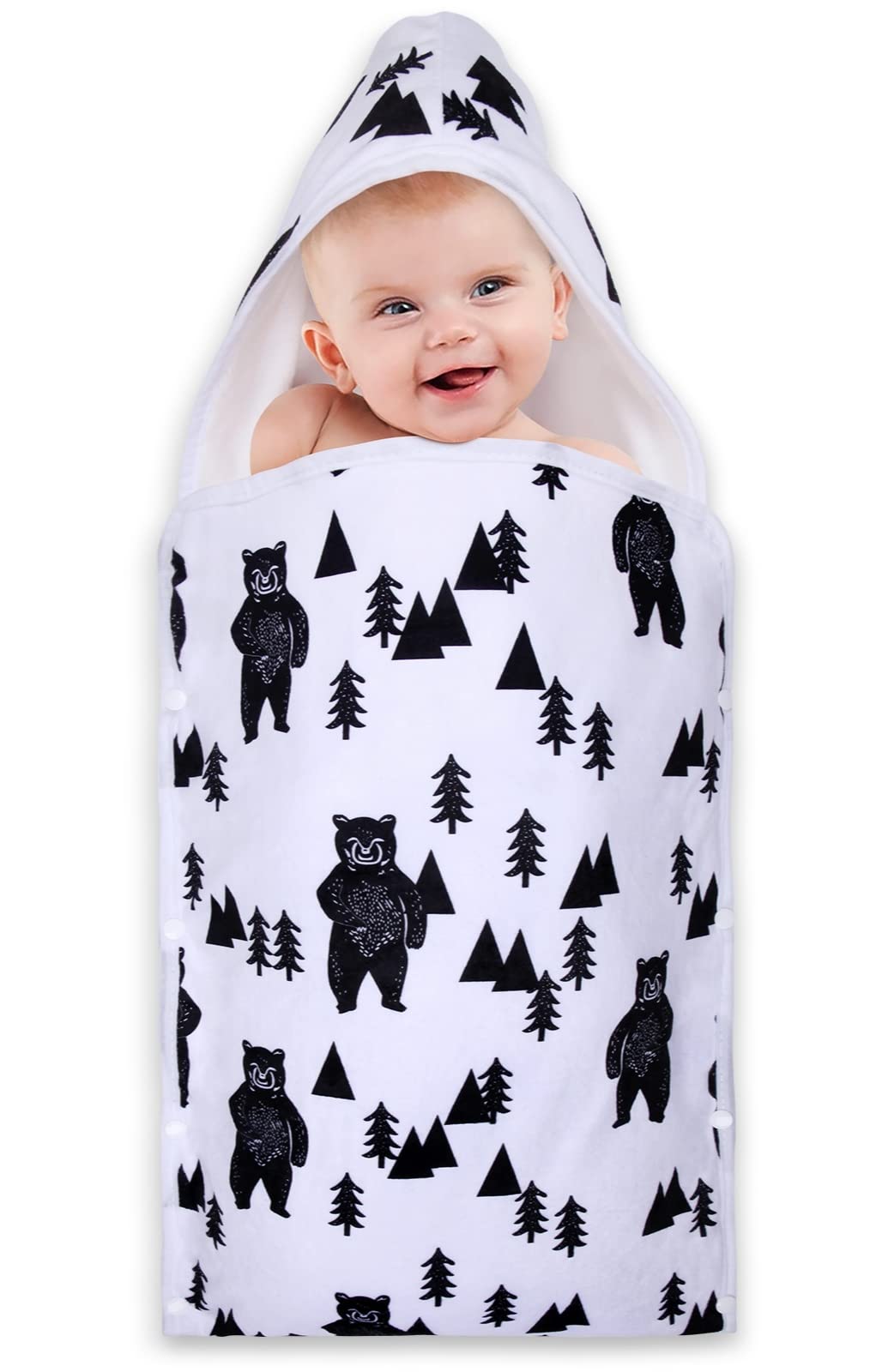 Elstey Adjustable Baby Wrap Swaddle Blanket for Newborns 0-6 Months - Soft Hooded Wearable Sleeping Sack for Boys & Girls - Unisex Infant Clothes (Bear Design) - Perfect for Nursery, Travel & Swaddling