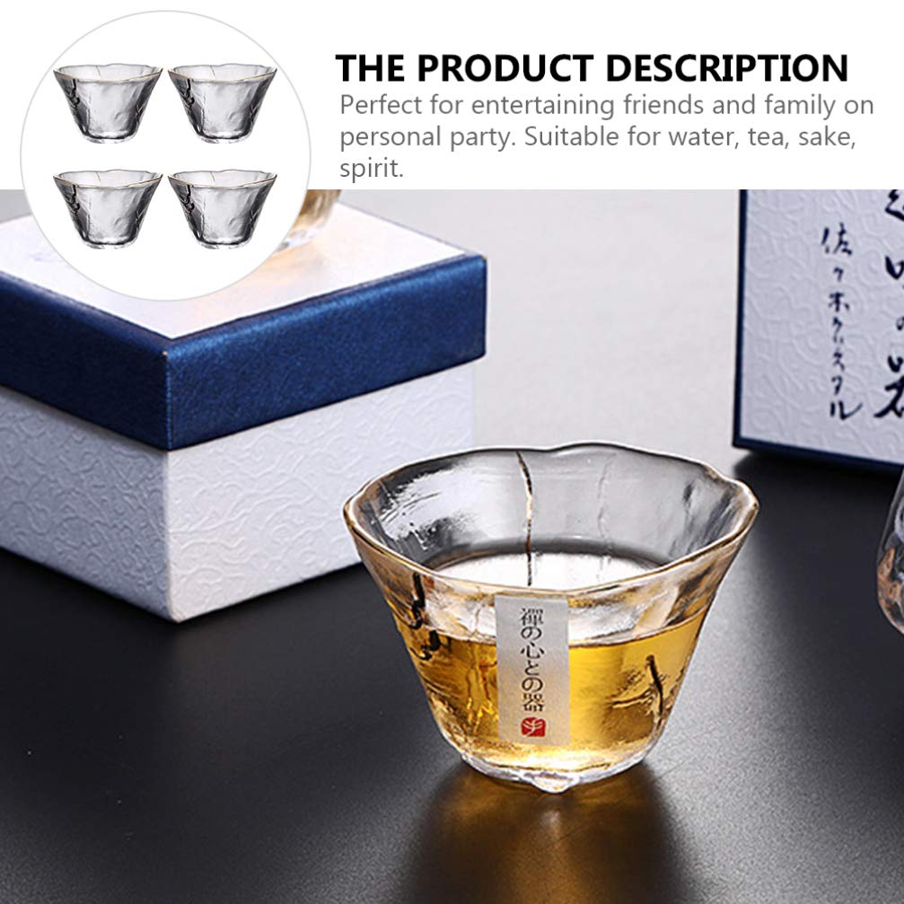 Premium Japanese Glass Sake Cups Set - 4pcs 70ml Traditional Hot Sake Glasses for Tea, Wine & Water - Perfect for Home Dining, Japanese Restaurants & Gift Giving