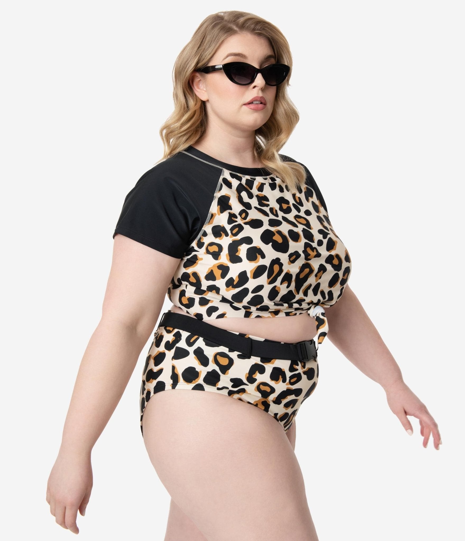 Plus Size Leopard Print High Waisted Swim Bottoms for Women - Tummy Control Bathing Suit Bottom for Beach & Pool Vacations