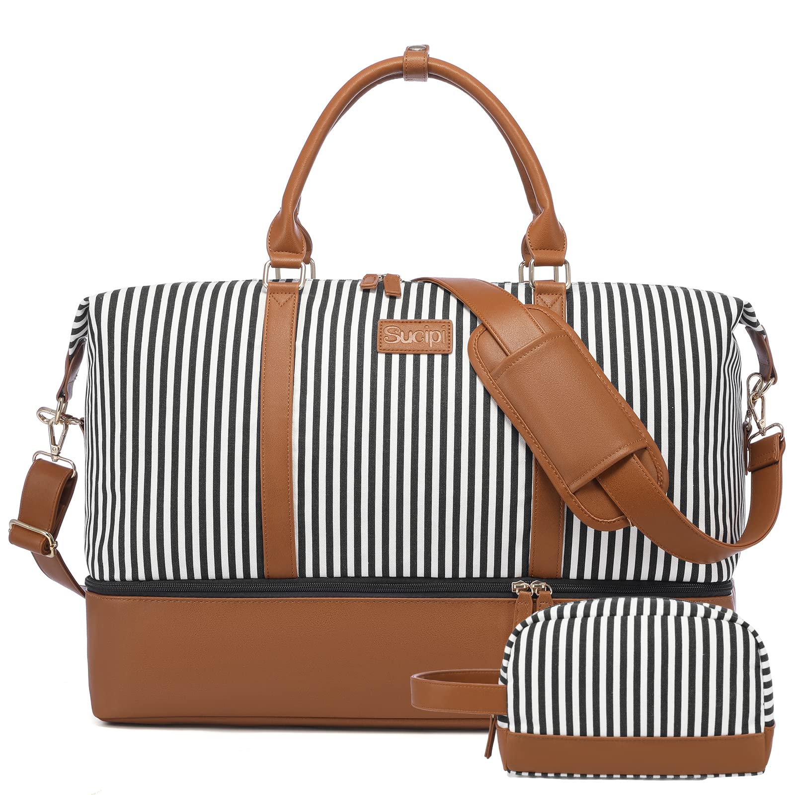 Sucipi Women's Canvas Weekender Travel Duffel Bag with Shoe Compartment & Toiletry Bag - Perfect Carry-On Overnight Bag for Travel, Daily Use, Gym, and Hospital Visits