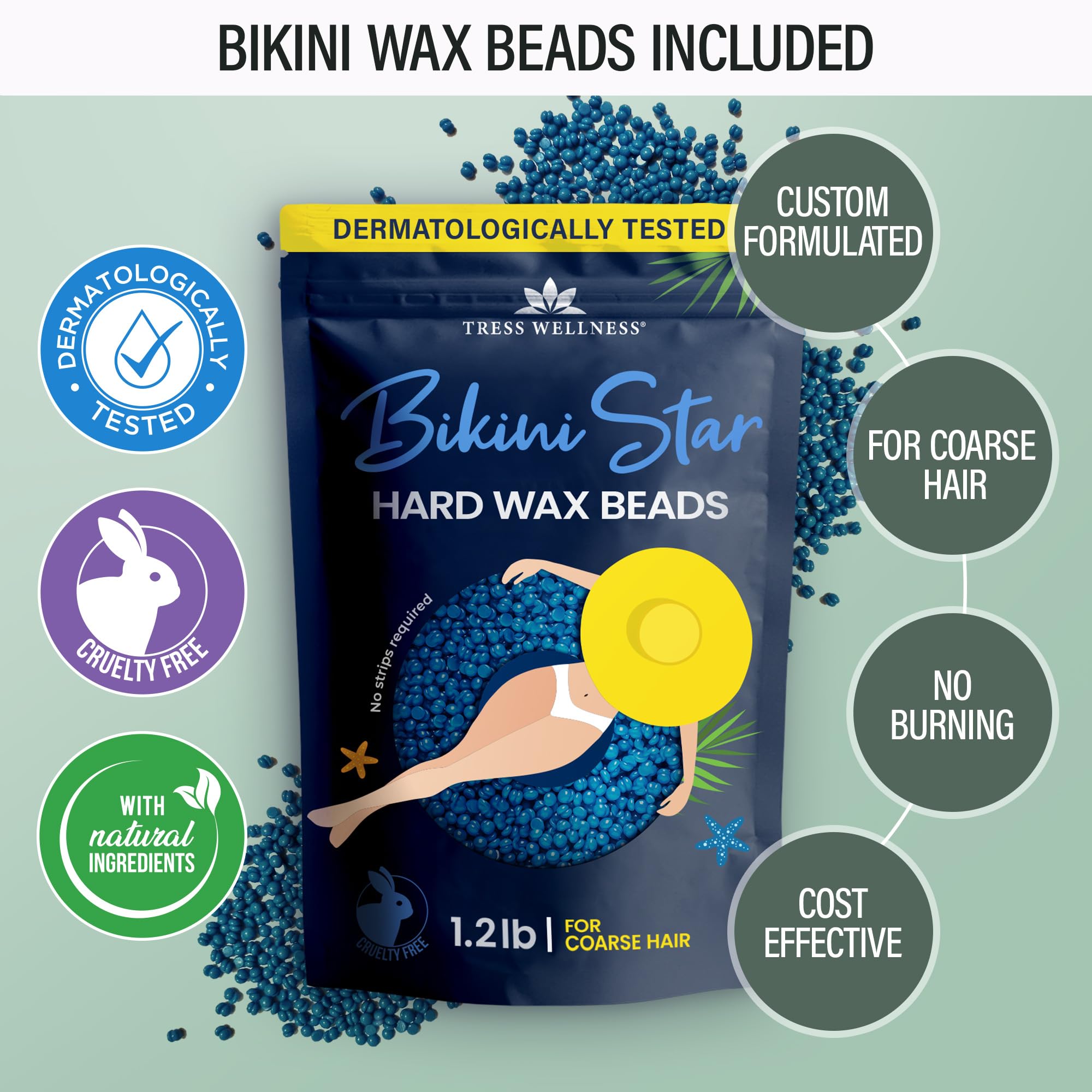 Tress Wellness Green Warmer Kit & Silicone Waxing Bowl Set for Bikini Waxing - Professional At-Home Hair Removal Solution for Smooth Skin