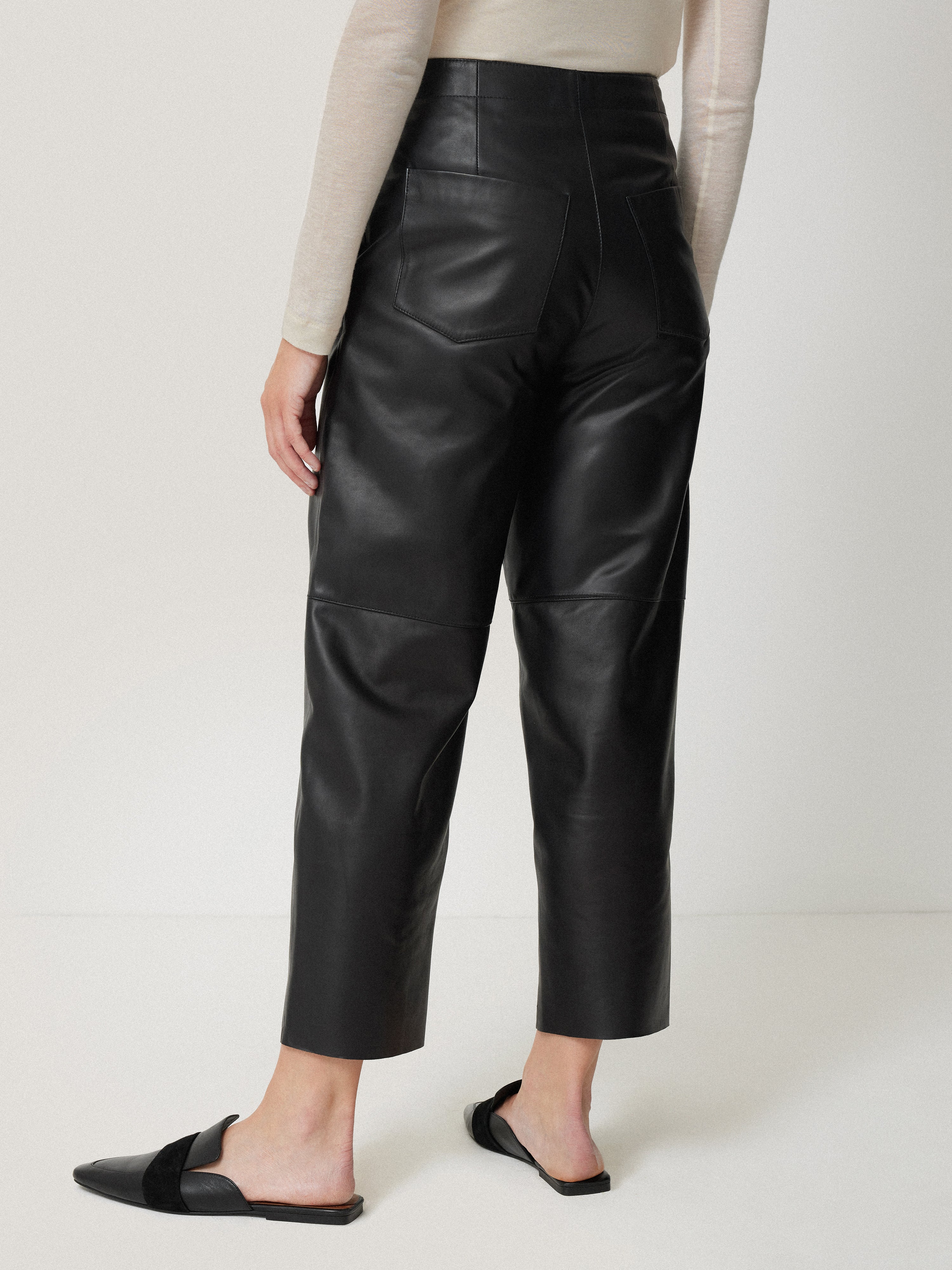 Premium Black Leather Barrel Leg Pants for Women - Trendy High Waist Trousers for Office, Night Out & Casual Wear