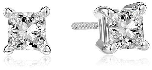 IGI Certified 14K White Gold Princess Cut Diamond Stud Earrings for Women - Screw Back Secure Post Earrings - Luxury Fine Jewelry Gift for Anniversary, Birthday & Special Occasions