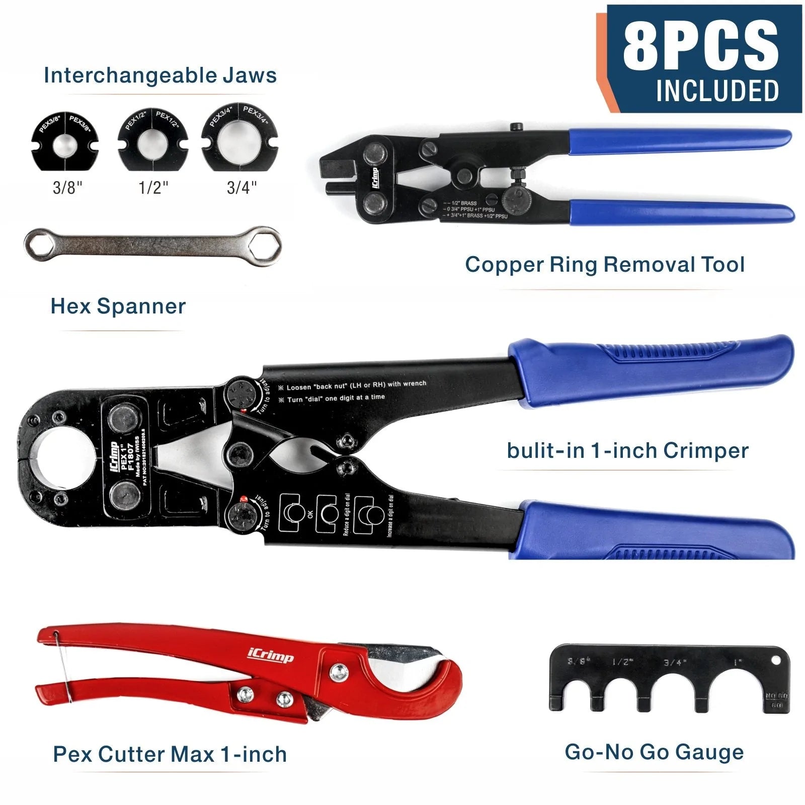 Professional PEX Crimp Tool Kit with 3/8