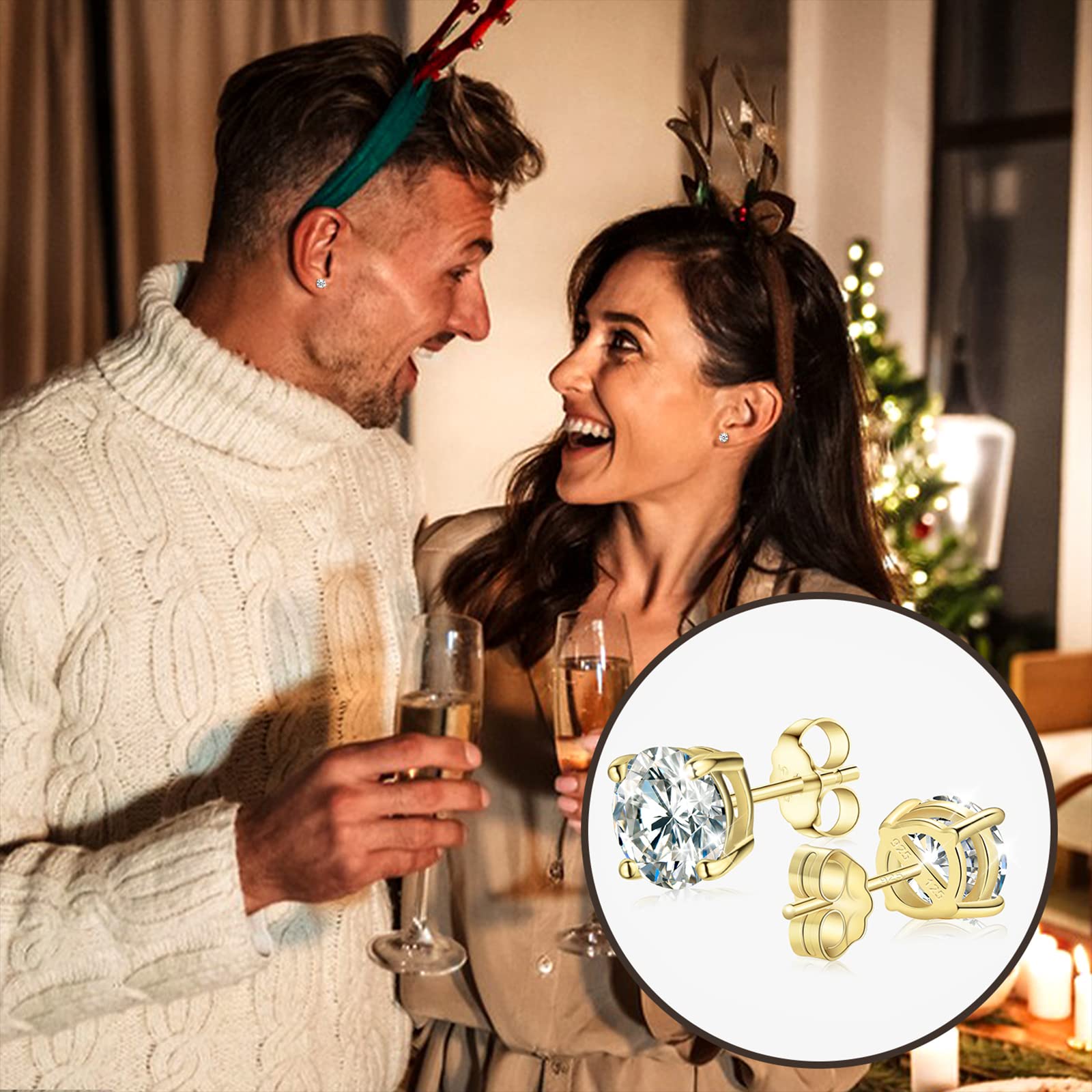 Moissanite Stud Earrings 0.2CT-8.0CT | Hypoallergenic D Color VVS1 Clarity Round Cut Lab Created Diamond Earrings | 18K Gold Plated & 925 Sterling Silver | Anniversary Gift for Women & Men | Perfect for Weddings, Date Nights & Special Occasions