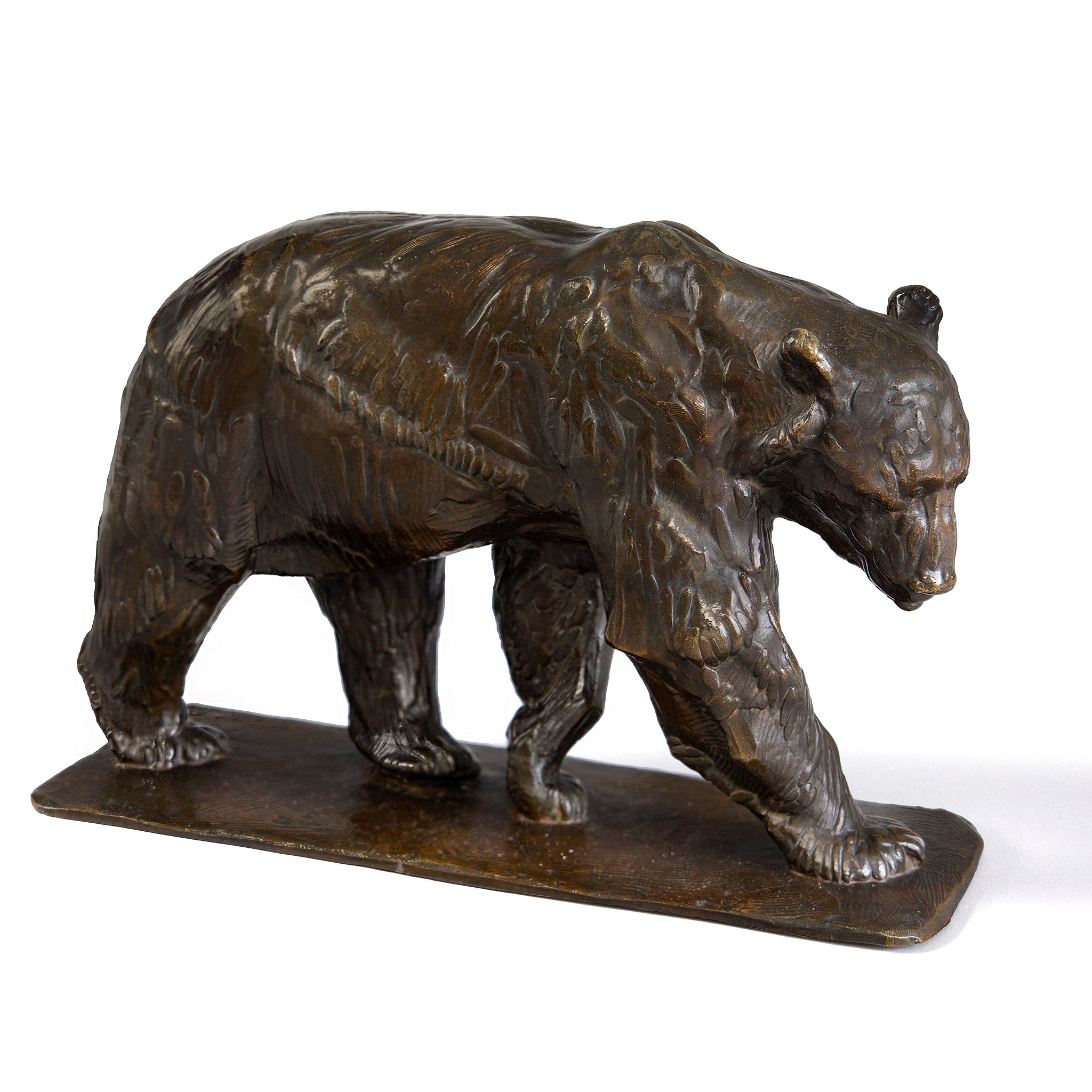 Rembrandt Bugatti Walking Brown Bear Bronze Sculpture - Right Paw Forward - Elegant Art Deco Home Decor, Office Desk Accent, Luxury Gift for Collectors