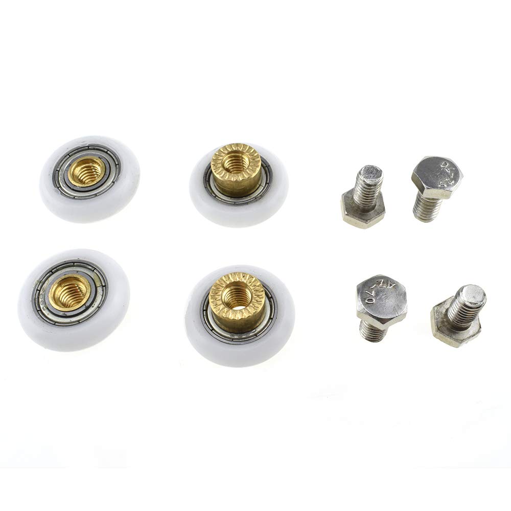 HAHIYO 23mm Shower Door Wheels - Smooth Rolling Nylon Rollers with Ball Bearings & Stainless Steel Screws (4 Sets) - Easy Installation for Bathroom, Kitchen Drawers & Sliding Track Systems - Durable Replacement Parts for Shower Doors, Cabinets & Furniture