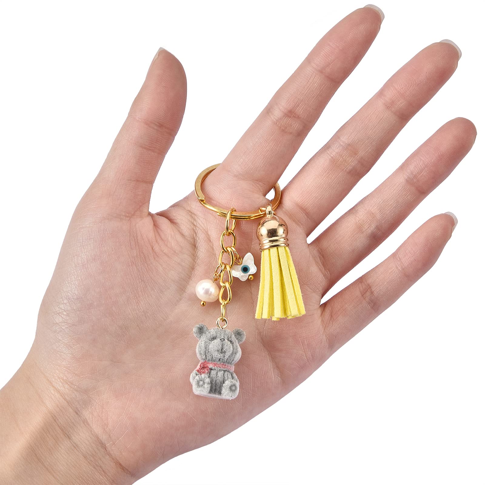 10Pcs Resin Bear Pendants - Flocky Gray Bear Charms with Alloy Findings for DIY Jewelry Making (Necklace, Earrings) - Perfect for Crafting, Gifts & Handmade Accessories