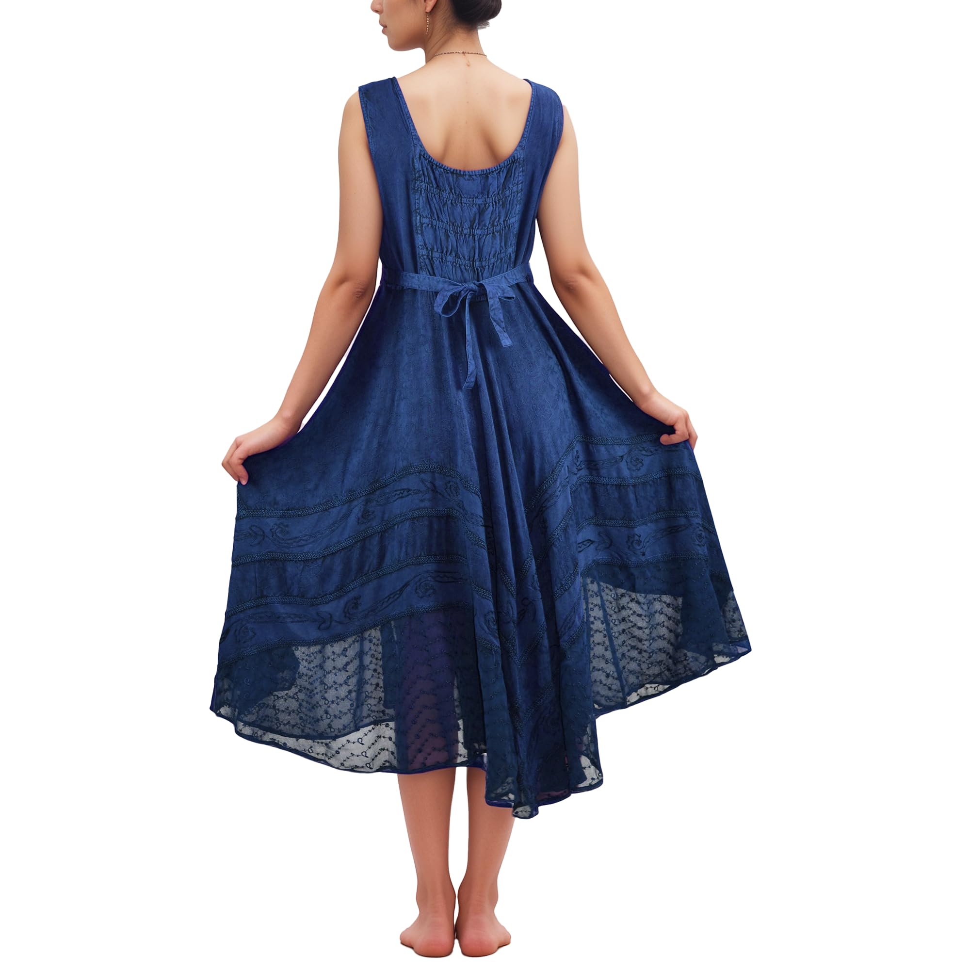 2025 Gothic Corset Smocked Maxi Dress for Women - Sleeveless Embroidered Summer Dress with Twirl Design | Perfect for Spring/Summer Weddings, Parties & Gothic Fashion