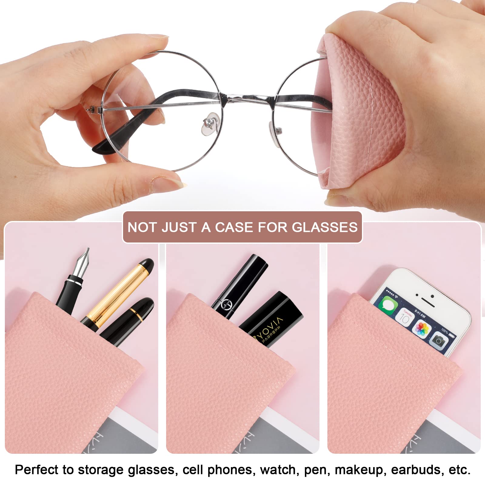 Hifot 3-Piece Leather Glasses Case Set with Cloth for Reading & Sunglasses - Travel & Daily Use
