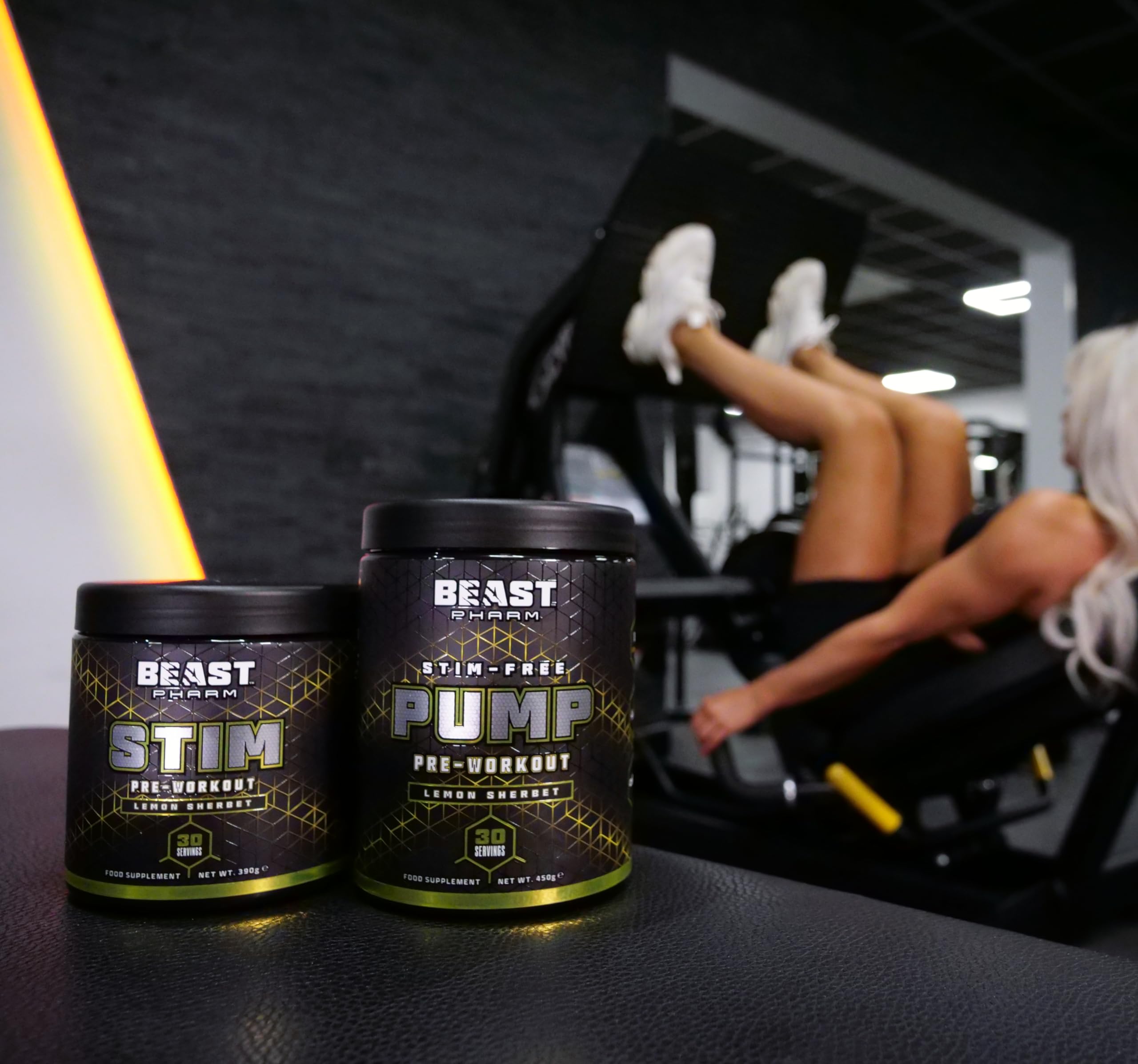 Beast Pharm STIM Pre Workout Powder 390g - Lemon Sherbet Flavor | Energy & Focus Booster for Gym, Fitness & Bodybuilding | Caffeine & Nitric Oxide Formula for Enhanced Performance
