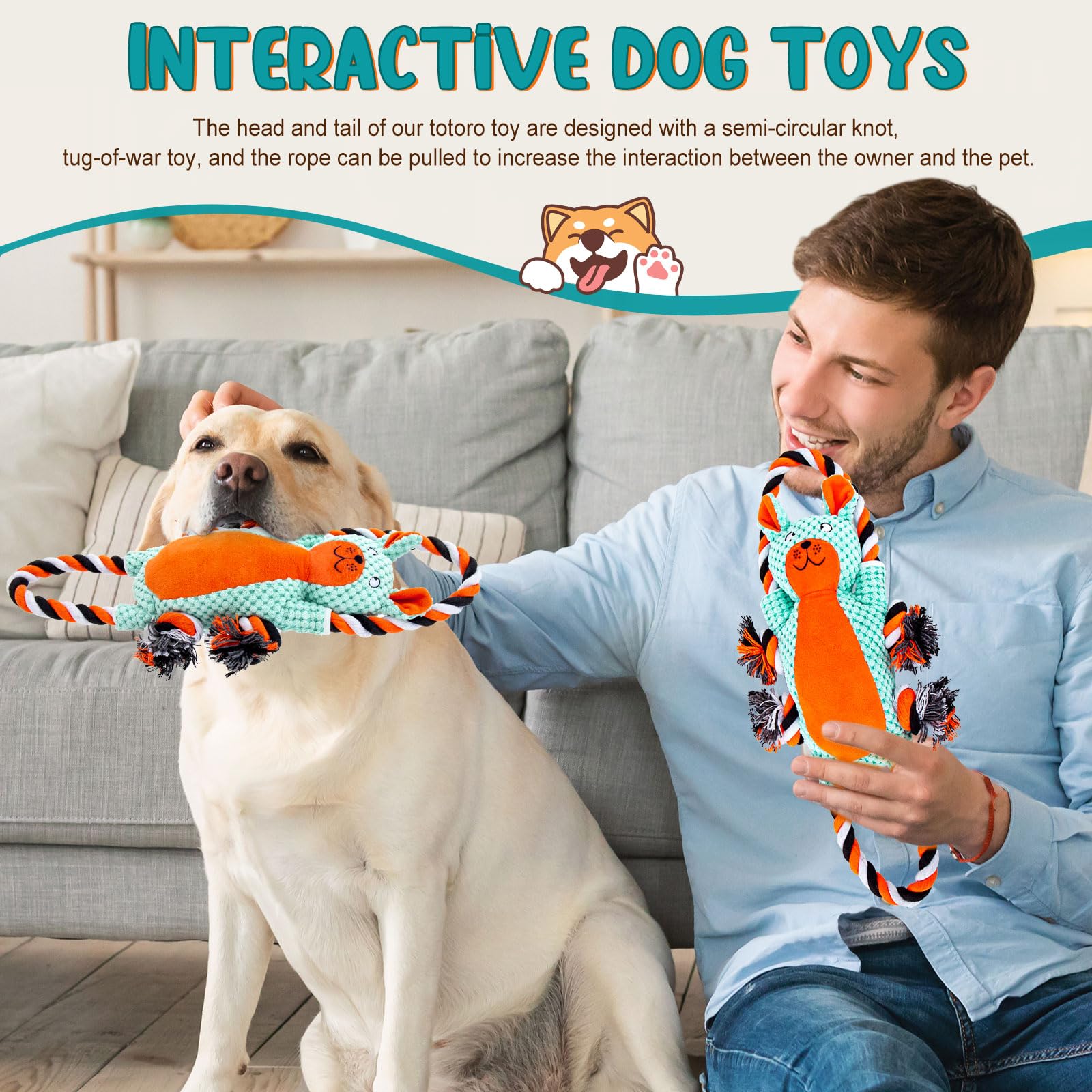Durable Chew-Proof Dog Stuffed Animals for Aggressive Chewers - Interactive Tug of War & Squeaky Dog Toy for Small, Medium & Large Dogs - Perfect for Christmas Gifts, Playtime & Keeping Pets Busy (Chinchilla Design)