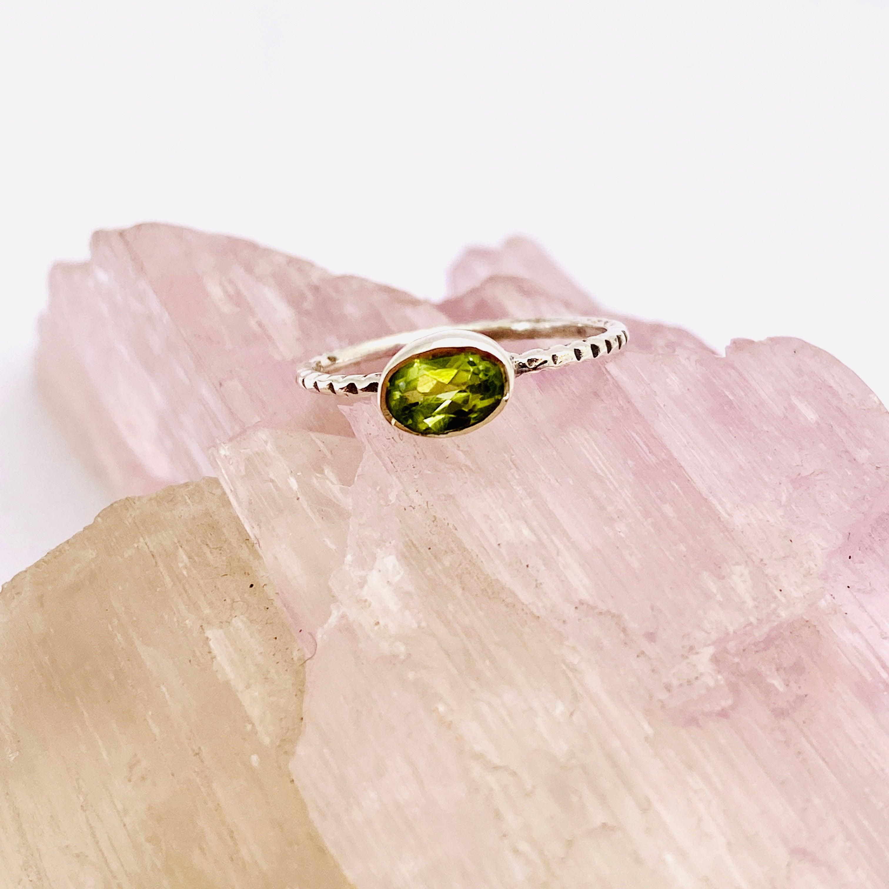 Peridot Oval Faceted Fine Band Ring - 14K Gold Plated Gemstone Jewelry for Women - Elegant Gift for Anniversary, Birthday & Special Occasions
