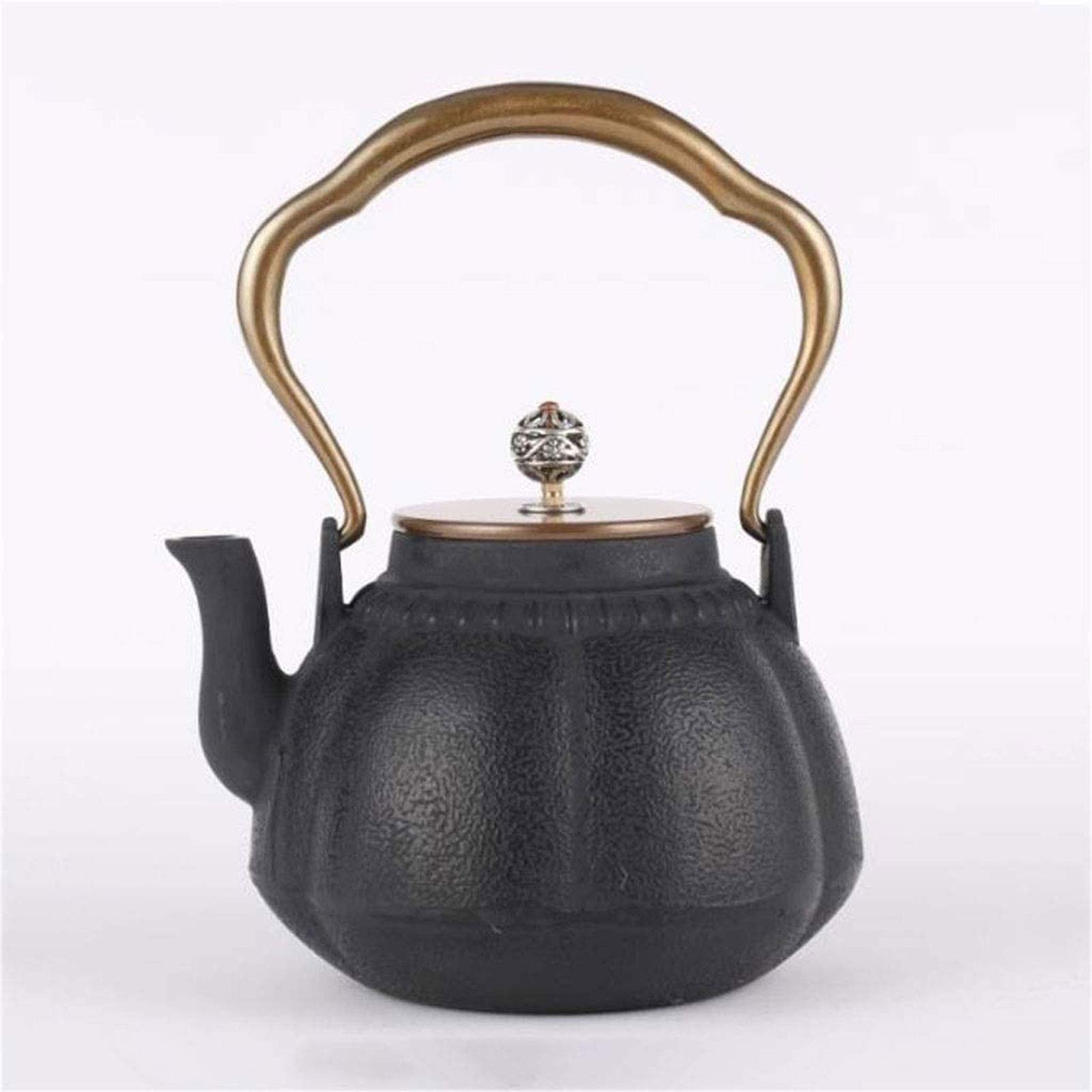 Cast Iron Tea Kettle with Copper Handle - 1.1L Vintage Heat Resistant Tea Pot with Infuser - Perfect for Home, Office, Tea House or Party Use (Color: Black)