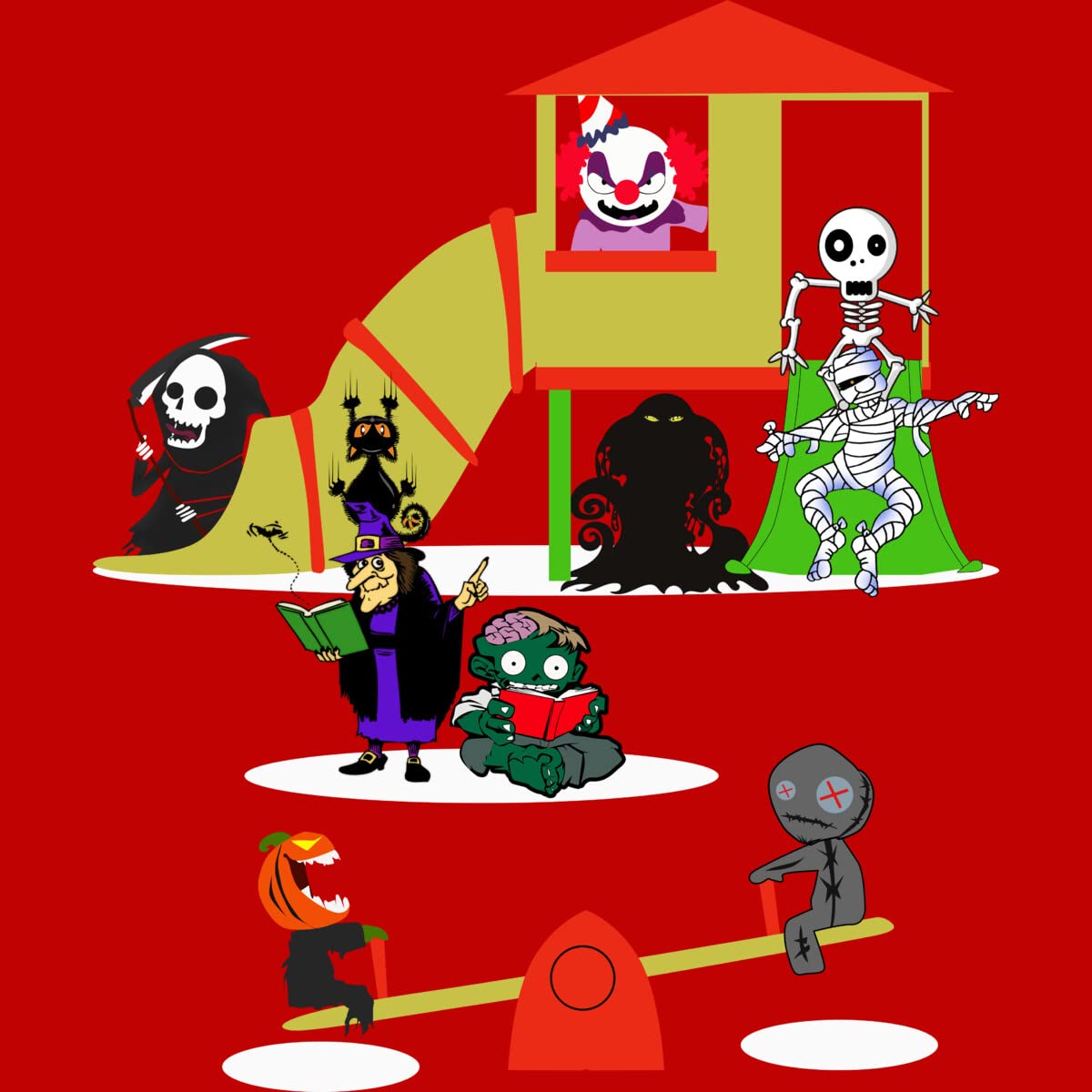 Halloween Monster Playground Graphic T-Shirt for Men - Fun Costume Party Theme Apparel - Perfect for Halloween Parties, Cosplay & Casual Wear
