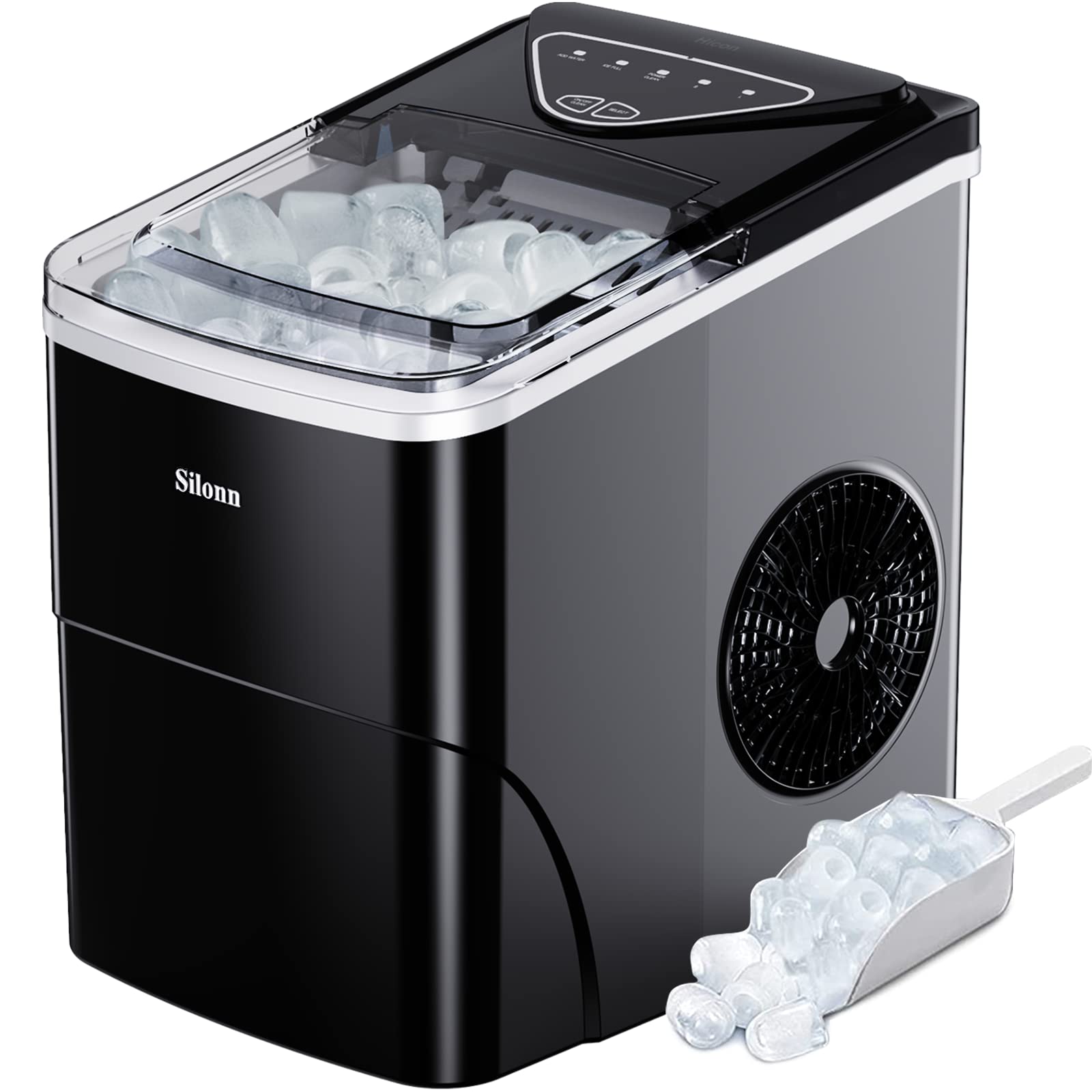 Silonn Countertop Ice Maker - 9 Cubes in 6 Minutes, 26lbs Daily, Self-Cleaning with Ice Scoop & Basket - 2 Ice Sizes for Home, Kitchen, Office, Bar, Party - Perfect for Entertaining, Cocktails & Daily Use