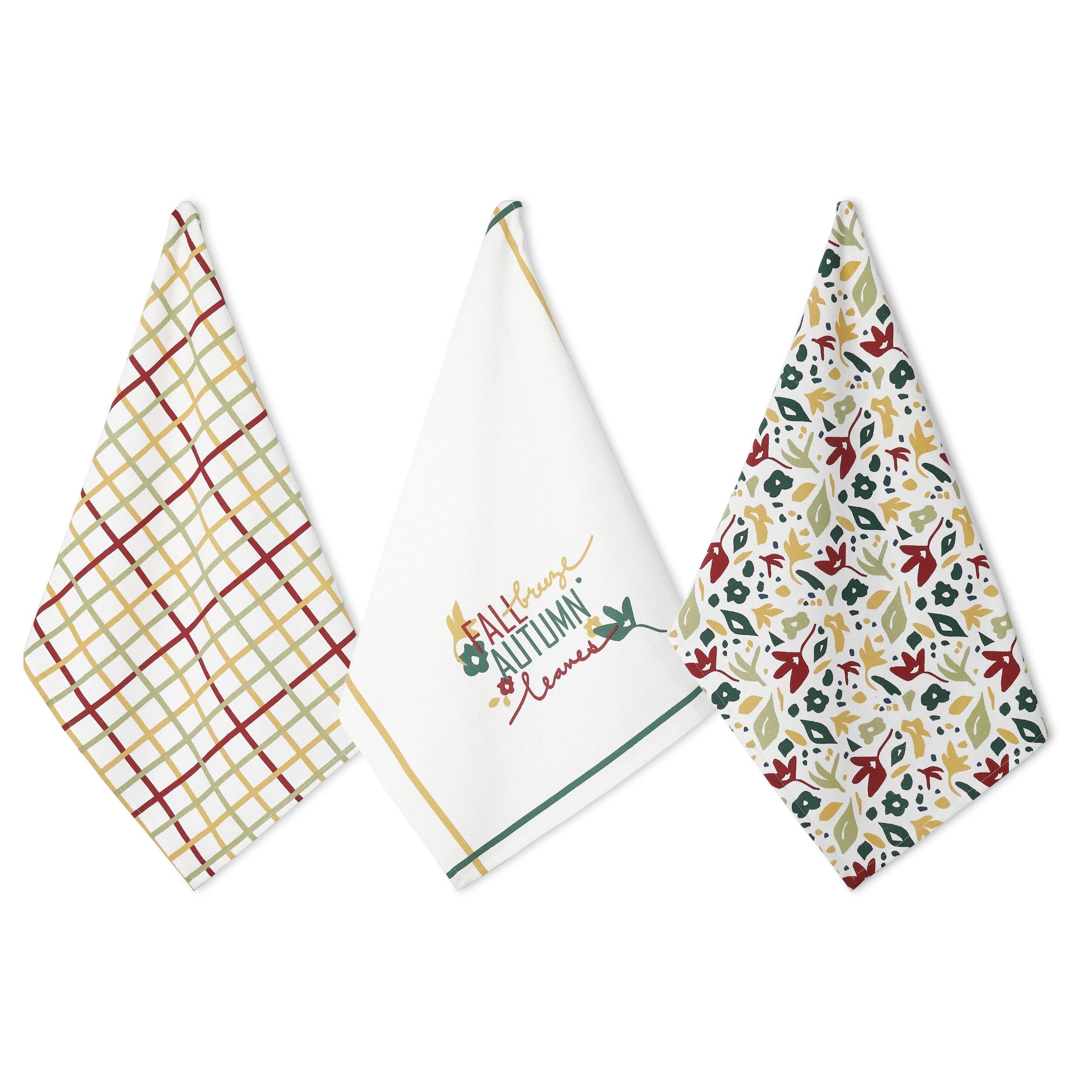 Folkulture Fall Kitchen Towels Set of 3 - 100% Cotton Absorbent Hand Towels, Tea Towels & Dish Towels with Hanging Loop (20