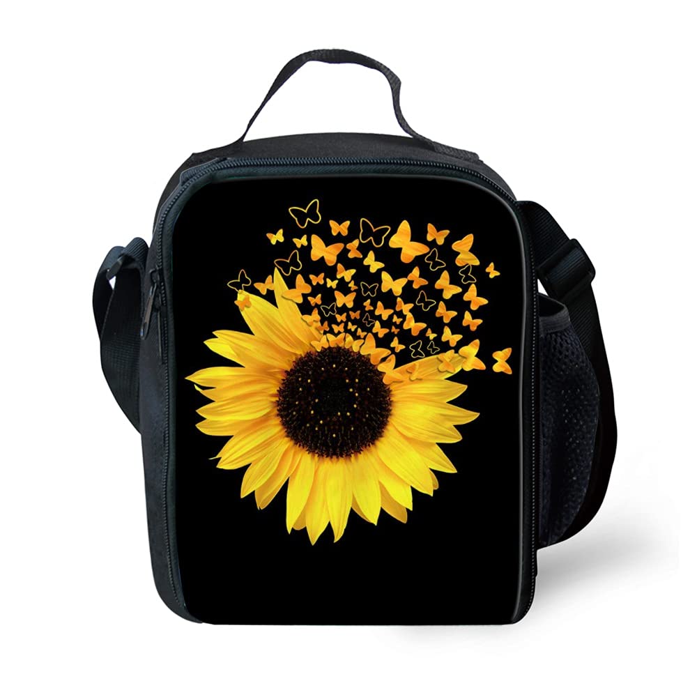 Reusable Insulated Sunflower Butterfly Lunch Box Cooler Bag for Kids - Eco-Friendly School Lunch Container for Boys & Girls | Perfect for Picnics, School Meals & Outdoor Activities