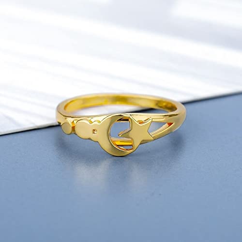 Minimalist Moon and Star Rings for Women - Simple Round Fashion Jewelry in Gold or Silver | Elegant Space-Themed Rings for Everyday Wear, Gifts, and Special Occasions