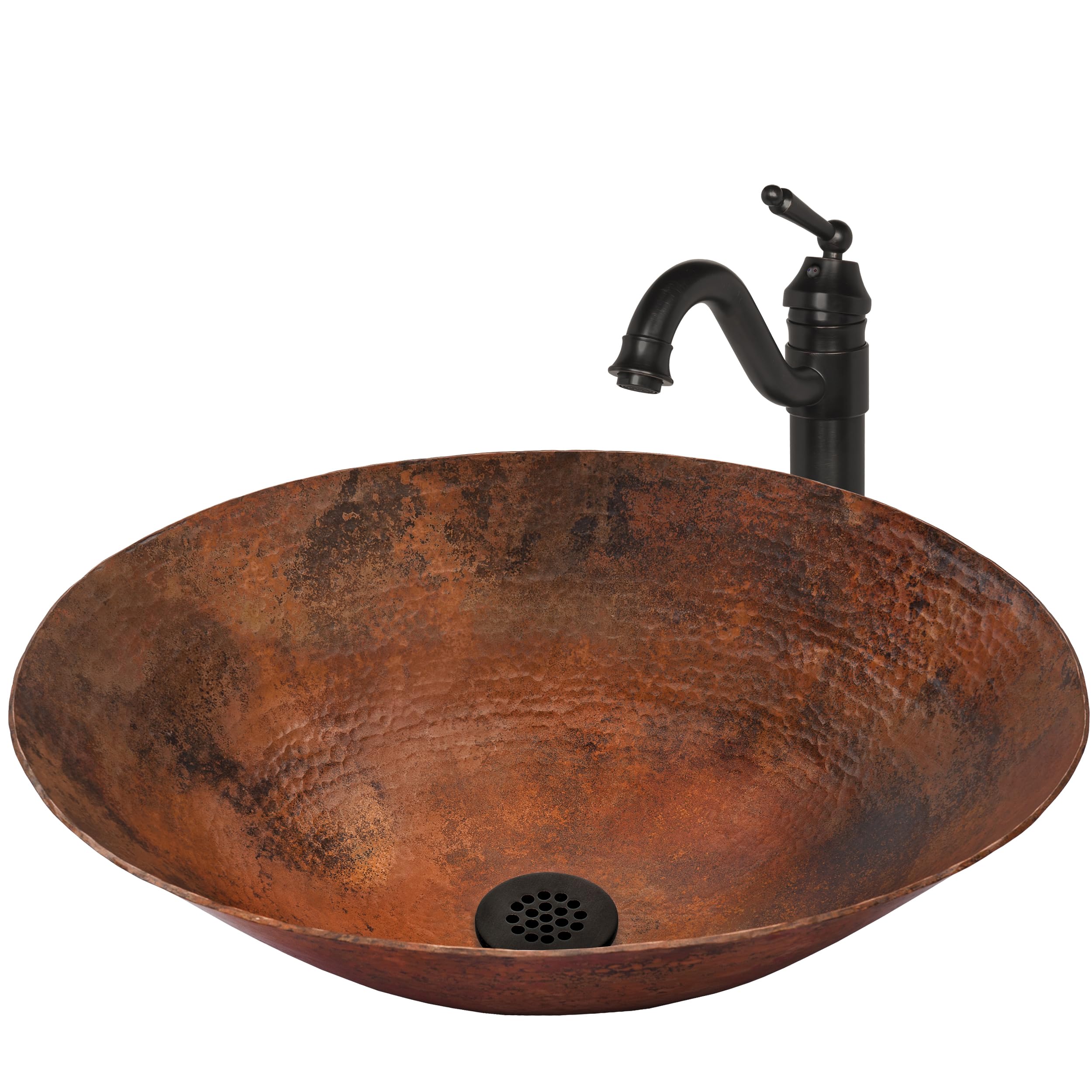 Novatto BILBOA Copper Vessel Sink Set - Oil Rubbed Bronze Finish - Modern Bathroom Vanity Sink for Farmhouse, Rustic & Contemporary Home Decor