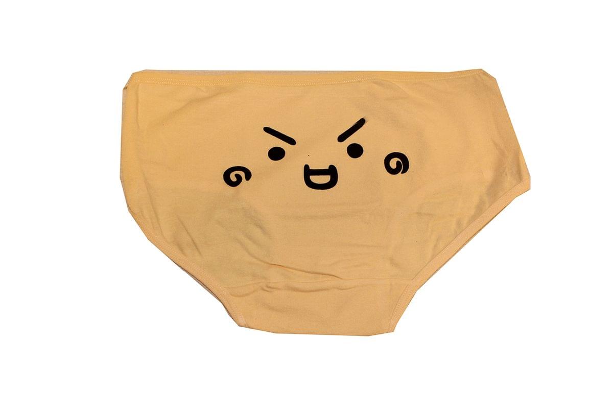 Anime Kaomoji Women's Underwear - Angry Face Print Cotton Panties - Beige Color for Cosplay, Loungewear & Kawaii Fashion