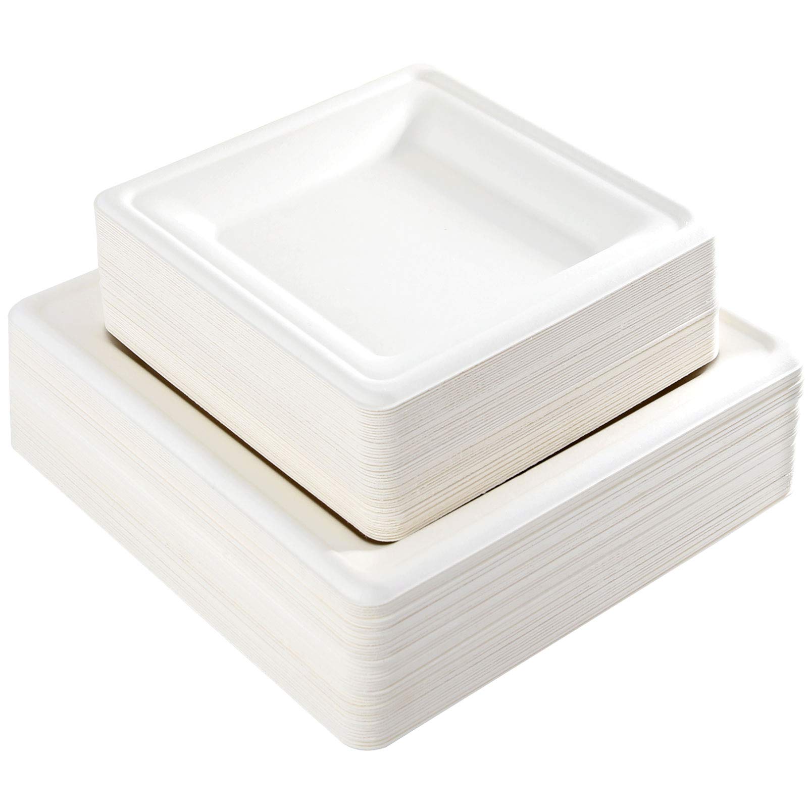 100-Pack Eco-Friendly Compostable Square Paper Plates - Heavy Duty Biodegradable Disposable Dinnerware Set (50x10