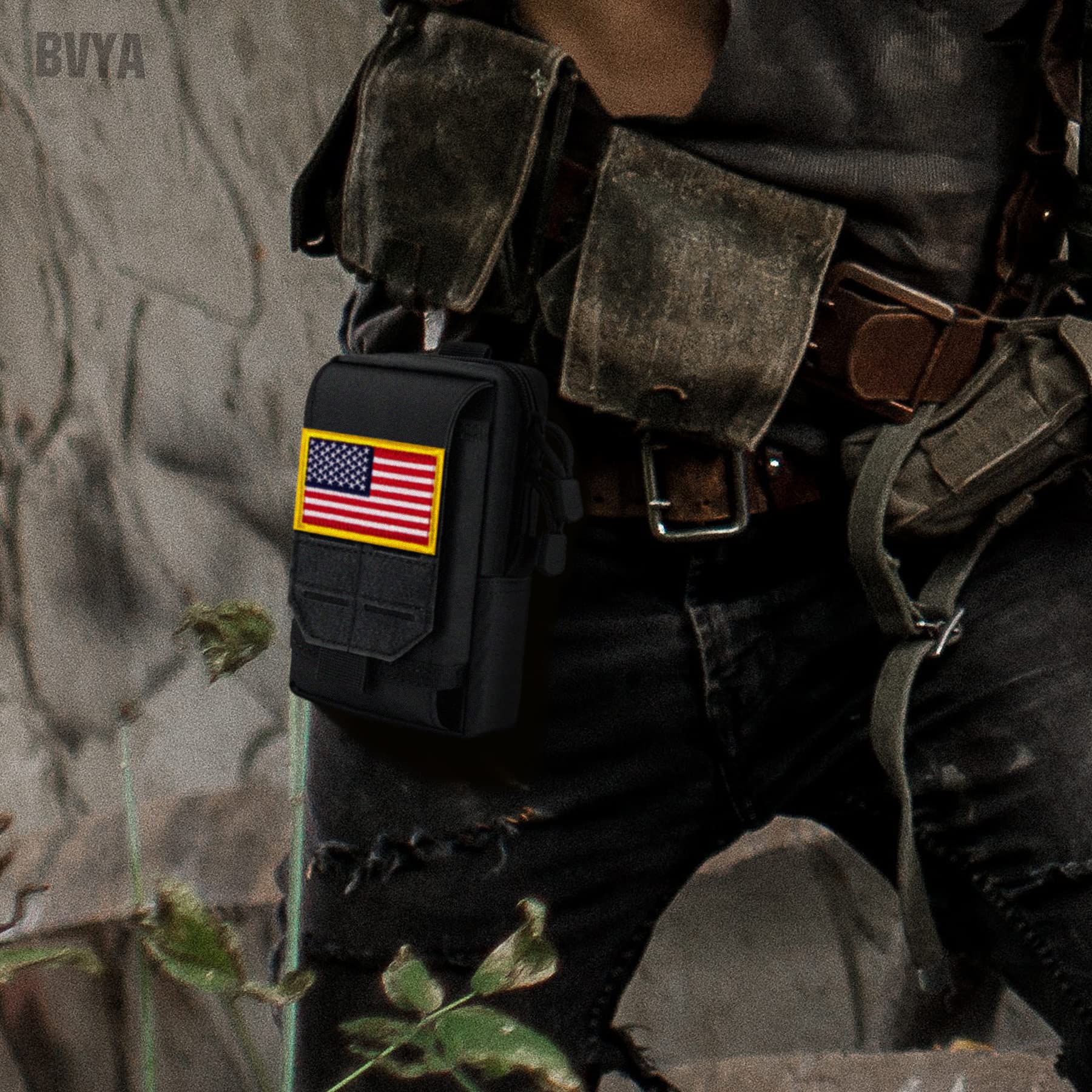 bvya Tactical Phone Pouch - Molle Compatible Waist Belt Holster for 4.7
