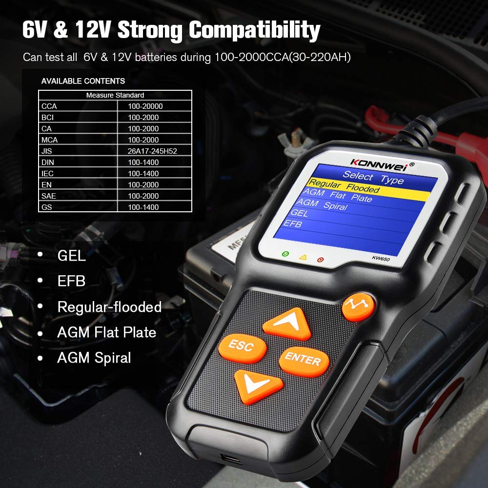 KW850 OBD2 Scanner & KW650 Car Battery Tester - Professional Automotive Diagnostic Tool for Engine Fault Codes & Battery Health Check - Perfect for Mechanics, DIY Enthusiasts & Roadside Emergencies