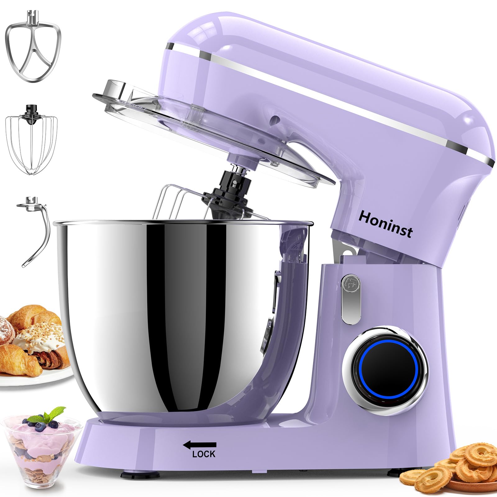 6.5QT 10-Speed Tilt-Head Stand Mixer - 3-in-1 Electric Kitchen Mixer with Stainless Steel Bowl, Dough Hook, Whisk & Beater - Perfect for Baking Cakes, Cookies, Bread & More - Purple Countertop Mixer for Home Bakers & Cooking Enthusiasts