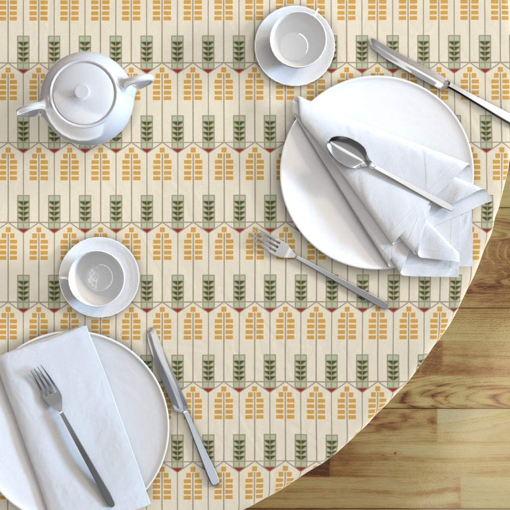 Custom Geometric Arts Gold Green Tan Arrows Print Cotton Sateen Tablecloth - 70