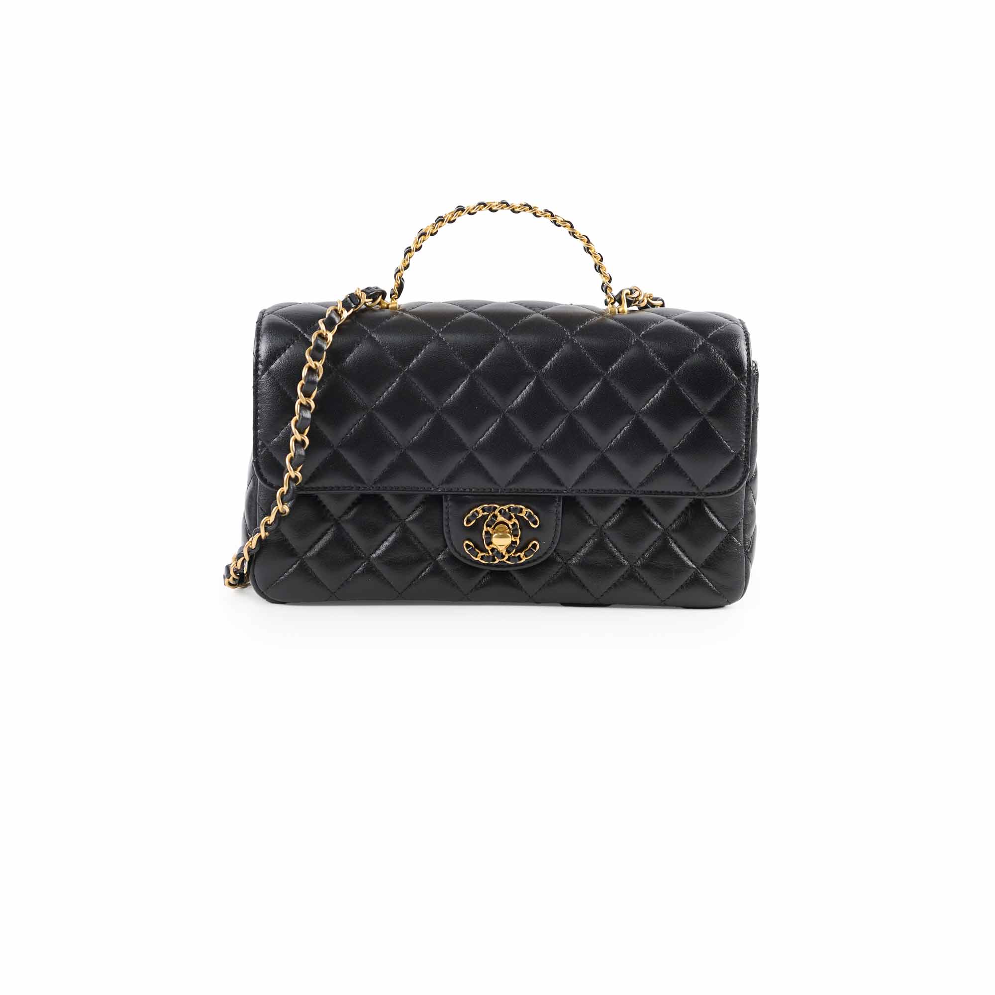 Chanel 2024 Seasonal Classic Flap Top Handle Bag - Genuine Lambskin Leather in Black | Luxury Designer Handbag for Women, Perfect for Evening Events & Special Occasions