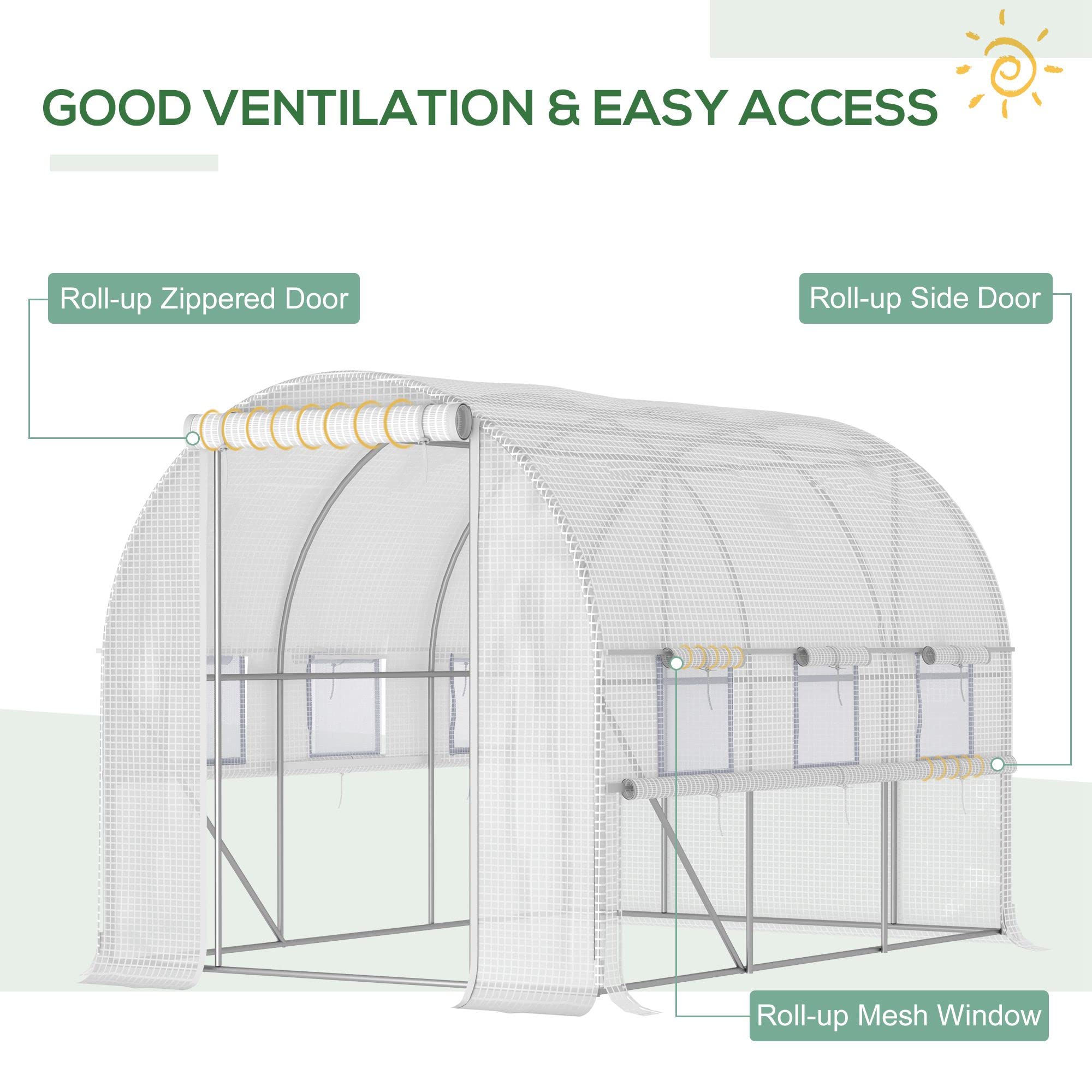 Outsunny 9.7' x 6.5' x 6.5' Walk-in Greenhouse with Anti-Tear PE Cover, Zipper Doors & Mesh Windows - Outdoor Plant Protection for Vegetables, Flowers & Herbs - Perfect for Backyard Gardening & All-Season Plant Growing