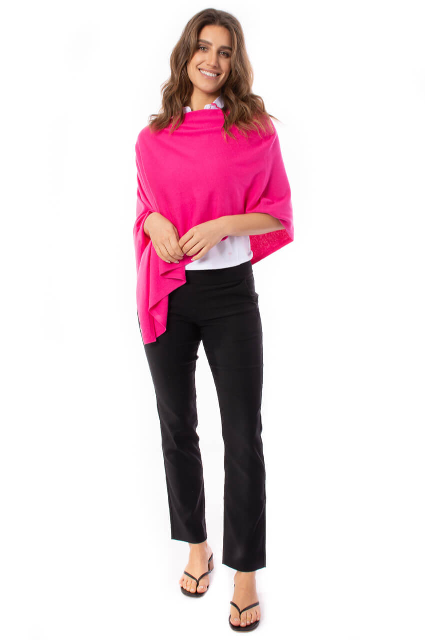 Soft Hot Pink Cotton Cashmere Poncho Wrap - Cozy Winter Shawl for Women | Perfect for Outdoor Activities, Travel & Casual Wear