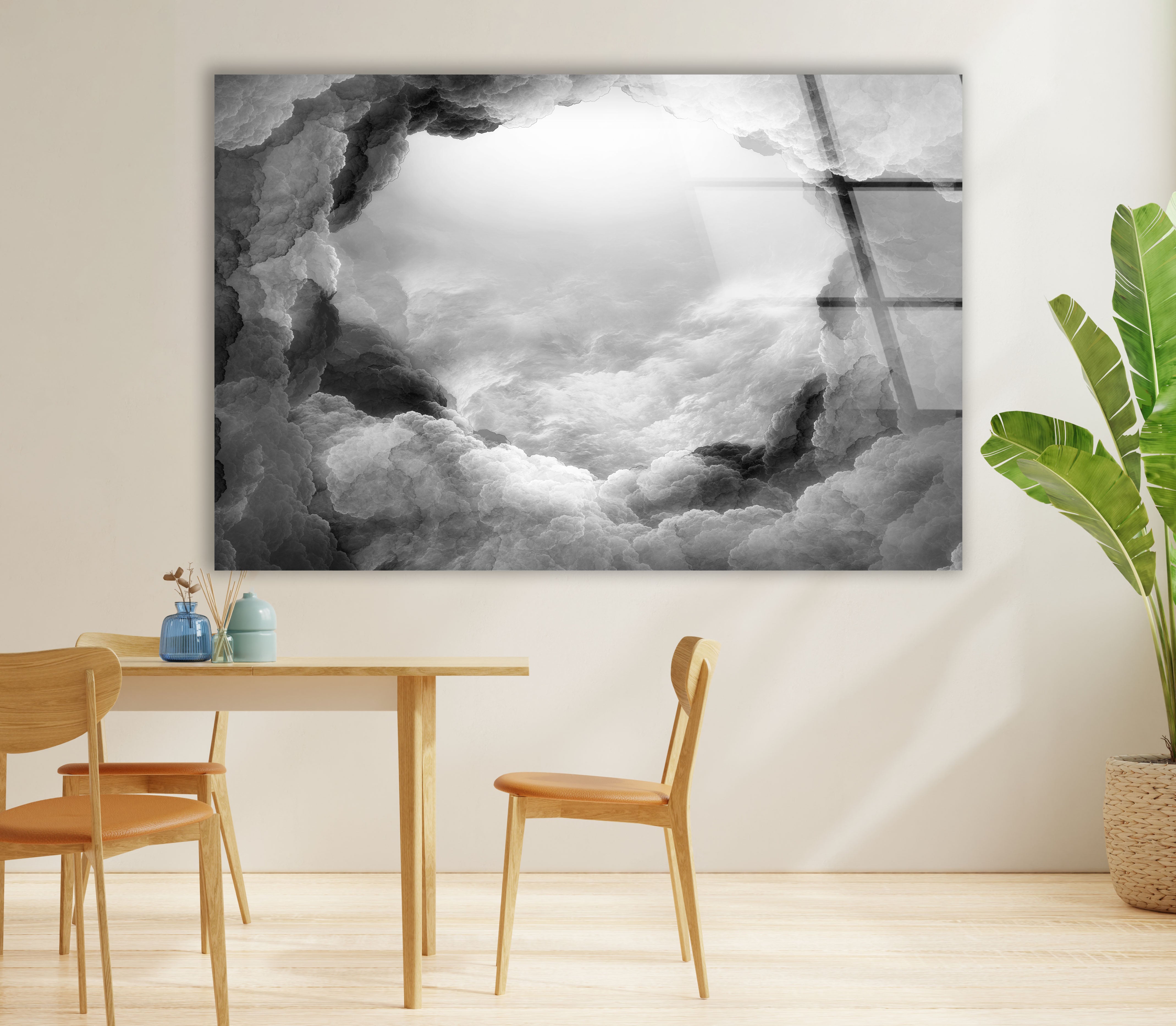 Black and White Cloud Wall Art - Dreamy Abstract Glass Print Decor for Living Room, Bedroom & Office | Modern Home Decor & Unique Gift Idea