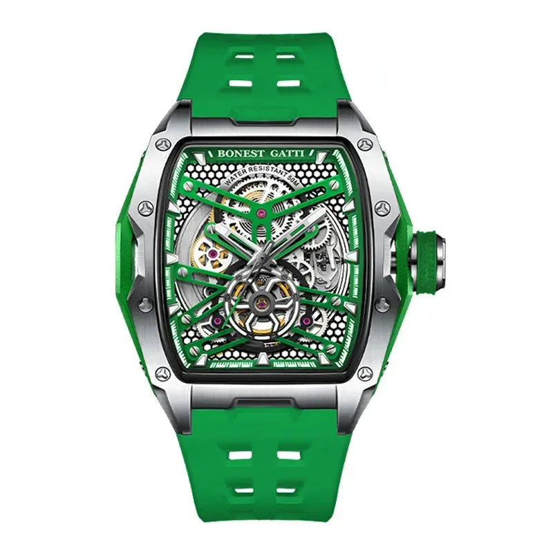 BONEST GATTI Men's Automatic Skeleton Watch - Luxury Military Mechanical Wristwatch with Sapphire Glass, 50M Waterproof & Luminous Hands - Perfect for Business, Formal Events & Outdoor Adventures