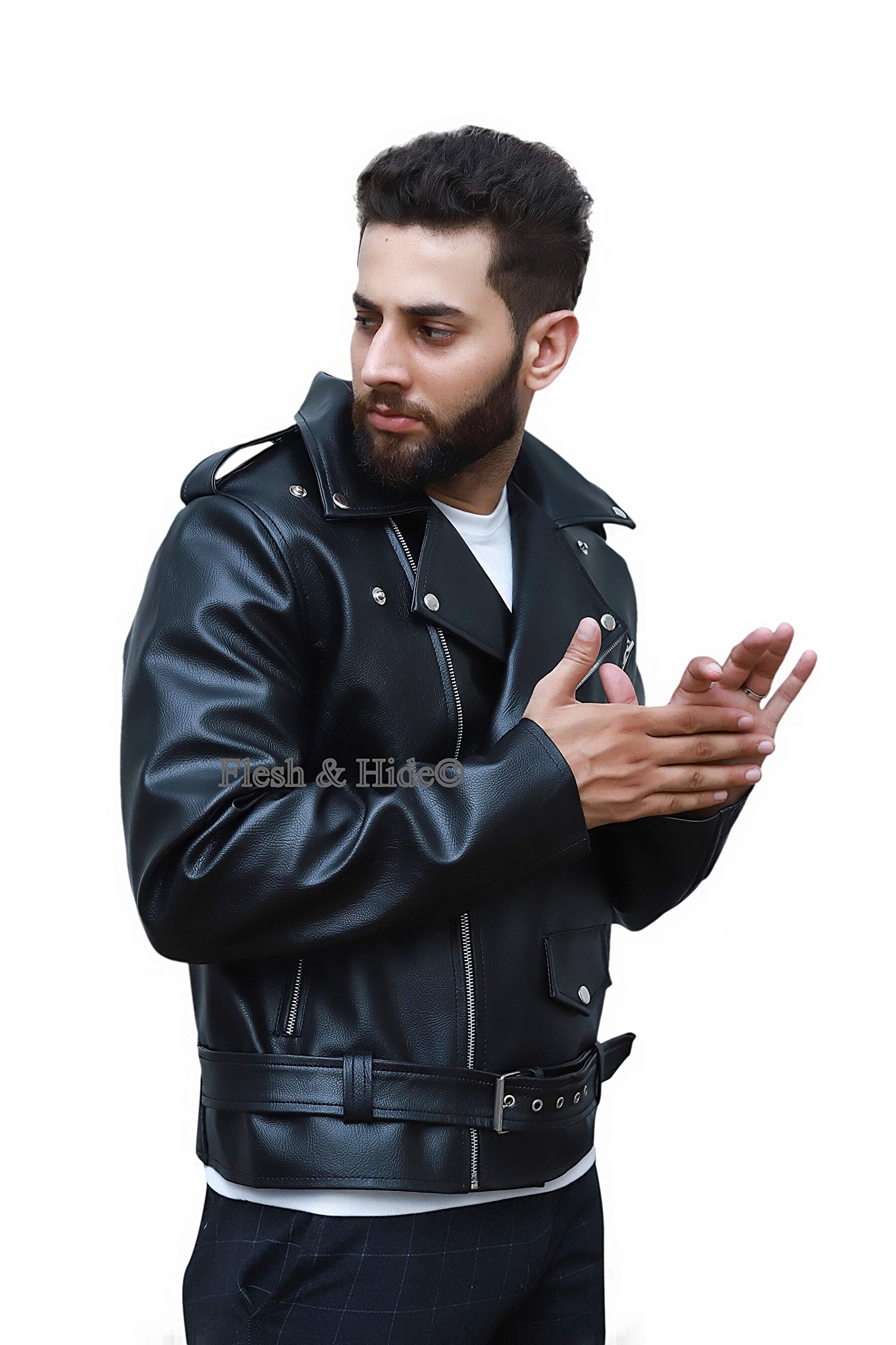F&H Men's Born Free Double Rider Biker Motorcycle Jacket - Genuine Leather, Black, Size M - Perfect for Riding, Casual Wear & Outdoor Adventures