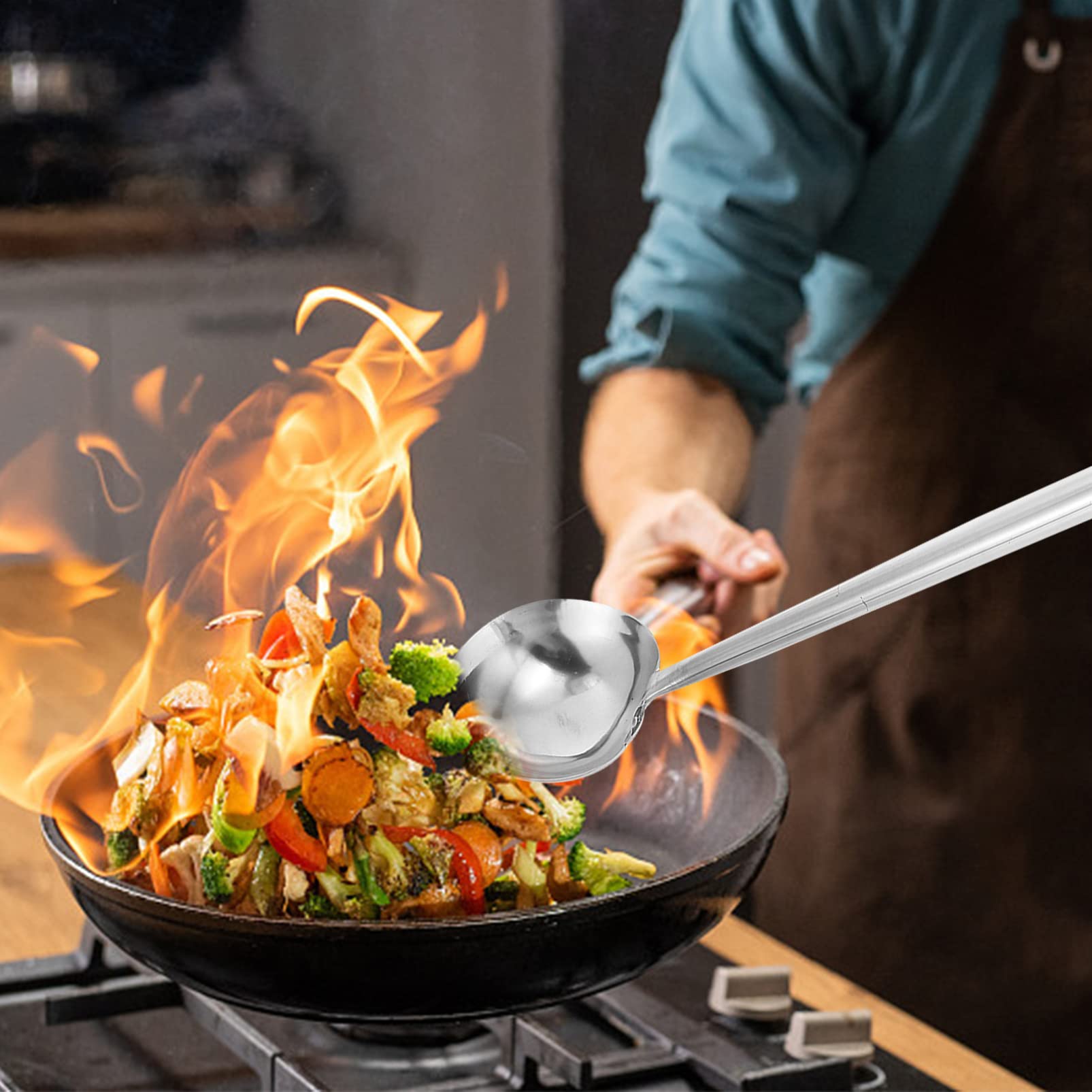 OSALADI Stainless Steel Chinese Wok Ladle - Professional Stir Fry Spoon & Soup Ladle for Asian Cooking - Perfect for Stir-Frying, Deep Frying, and Serving Dishes