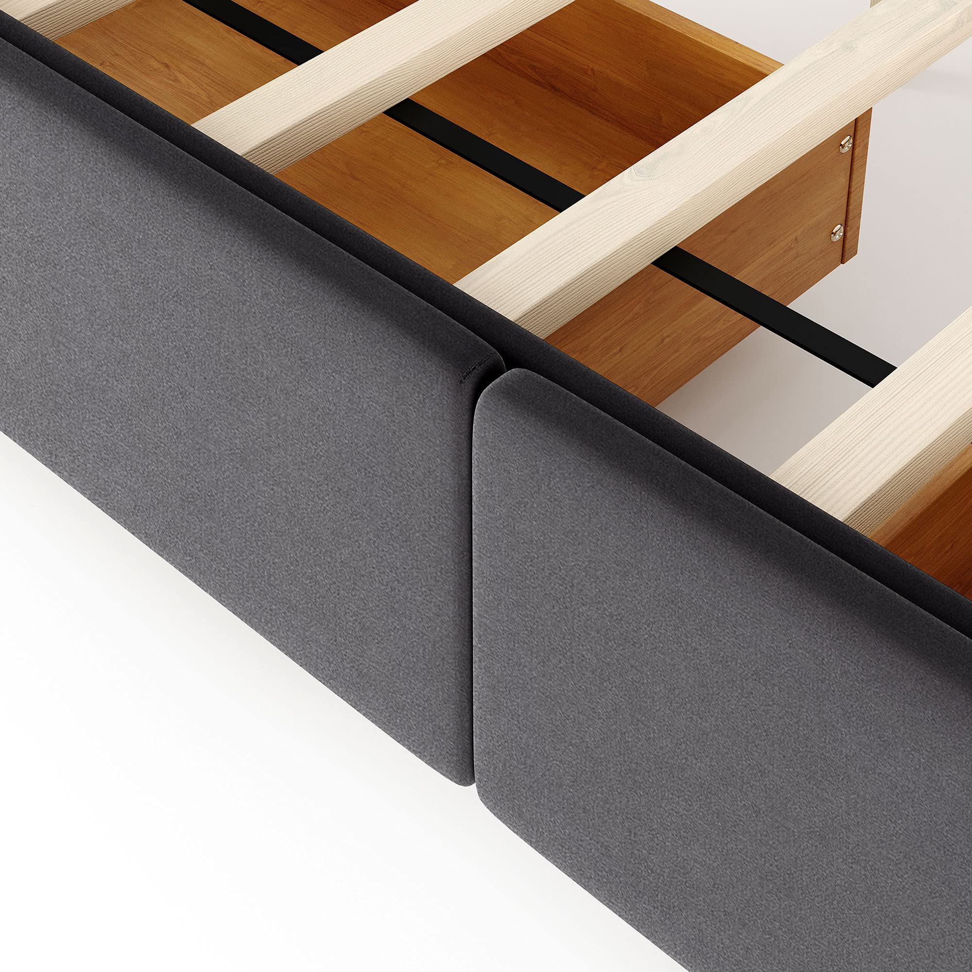 P PURLOVE Queen Size Upholstered Platform Bed with 4 Storage Drawers & Headboard - Dark Gray Bed Frame, No Box Spring Needed - Perfect for Small Space Bedrooms & Guest Rooms