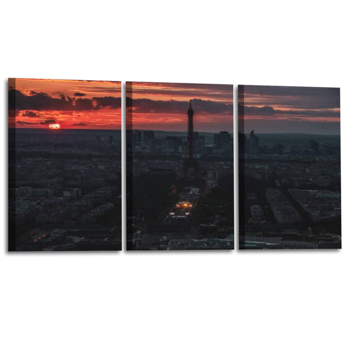 3 Panel Canvas Wall Art - Aerial Panoramic View of Paris Cityscape - Stretched & Framed Painting Poster - Ready to Hang Wall Decor for Living Room & Bedroom - Perfect for Home, Office & Gift Giving