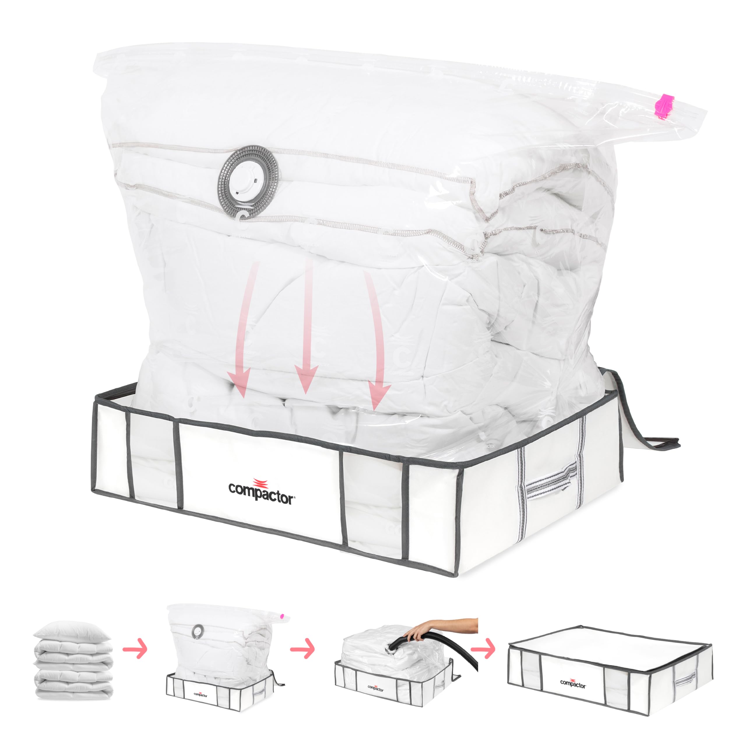 Vacuum Storage Bags for Clothes, Comforters & Blankets | Space Saver Compactor Bags | Wardrobe Organizer & Closet Storage Solution | White Semi-Rigid Box | Perfect for Seasonal Clothing Storage, Travel Packing & Home Organization