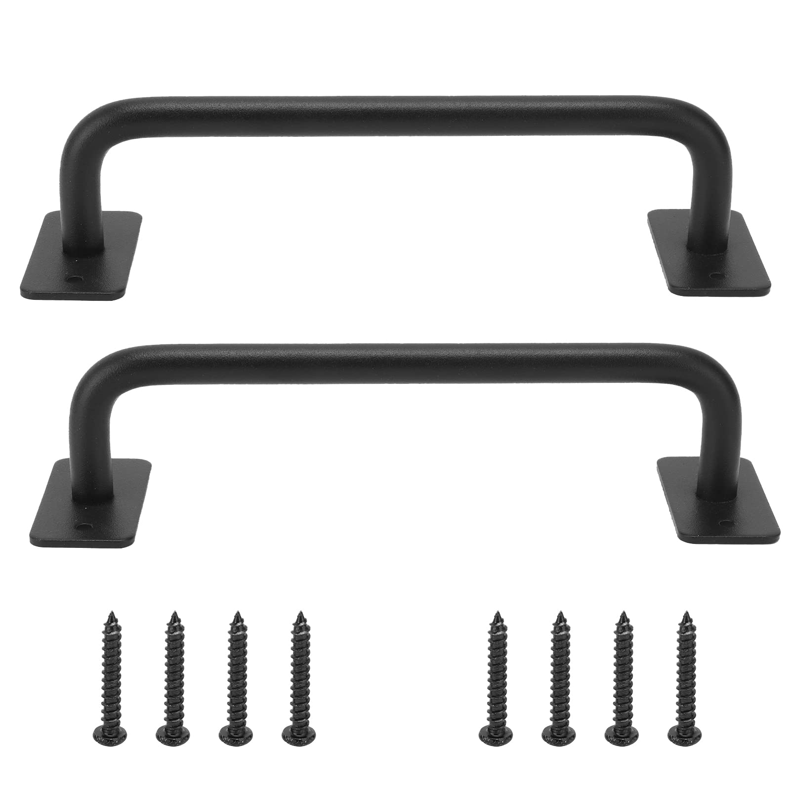 Beufee 2Pcs Matte Black Barn Door Handles - Heavy Duty Carbon Steel Sliding Door Pulls for Farmhouse Cabinets & Closet Doors | Rust-Resistant Cabinet Hardware for Home & Office Use