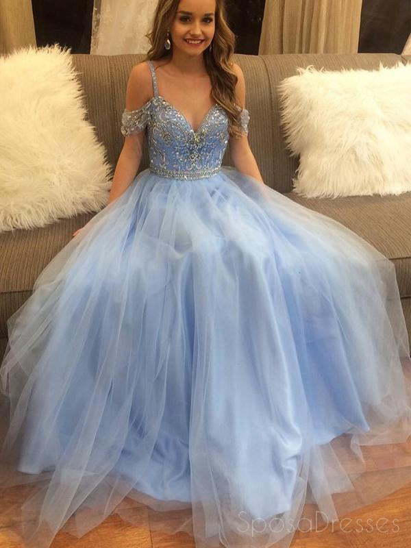 Elegant Off Shoulder Beaded Blue A-Line Long Evening Prom Dress - Custom Made Formal Gown for Women | Perfect for Prom Night, Homecoming, Wedding Guest & Special Occasions